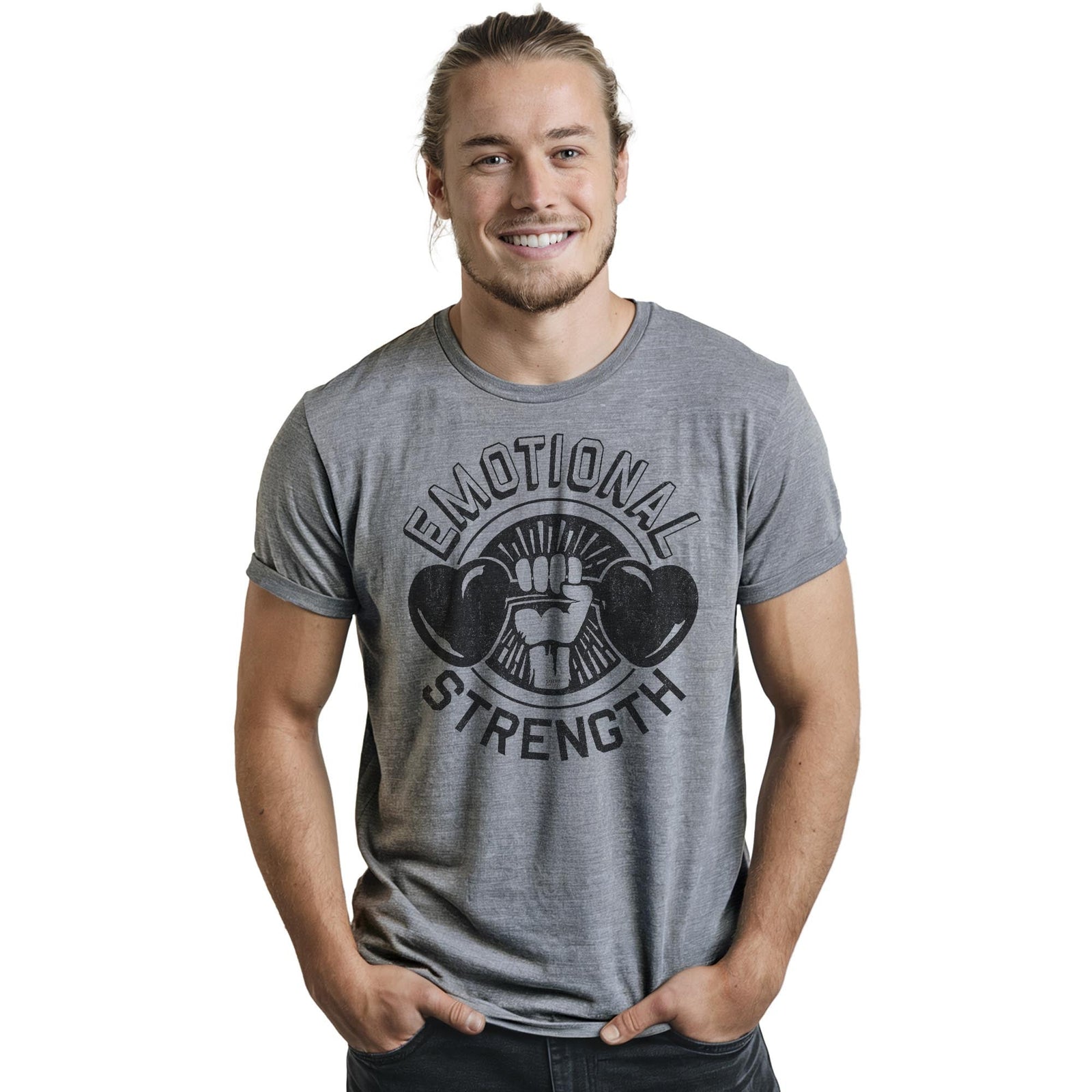 Emotional Strength Cool Staple T-shirt in Ash Heather On Model - Front View