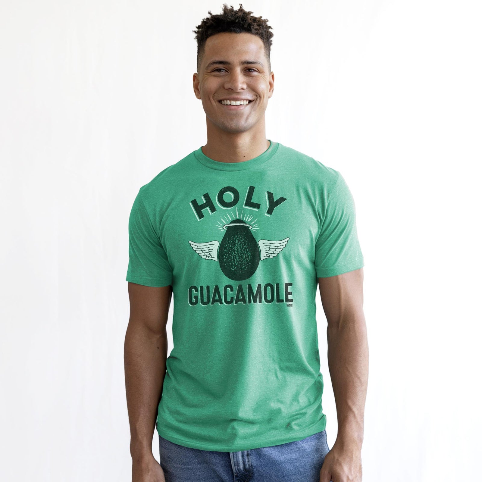 Holy Guacamole Vintage Staple T-shirt in Kelly Heather On Model - Front View
