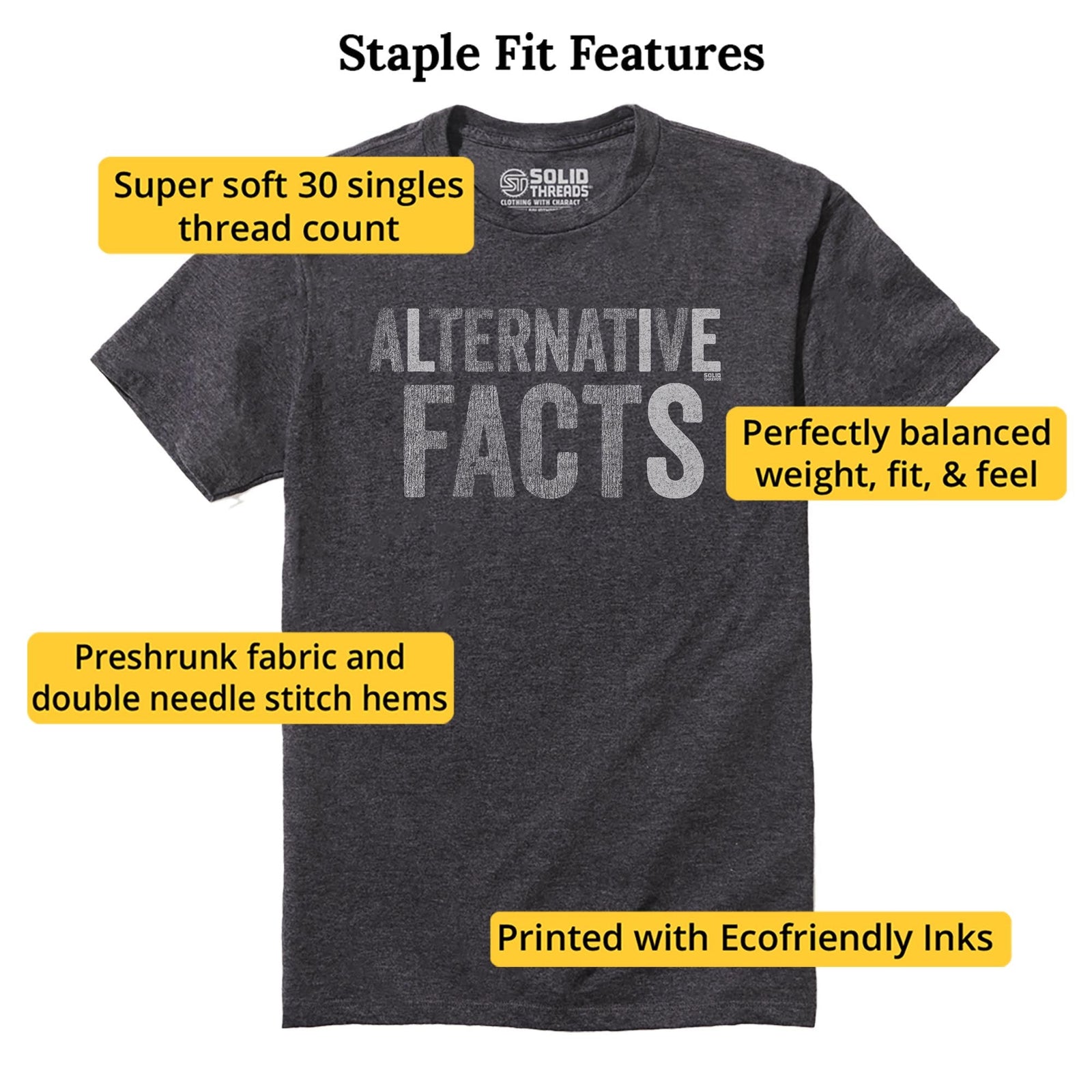 Alternative Facts Vintage Staple T-shirt in Charcoal Heather - Fit Attributes