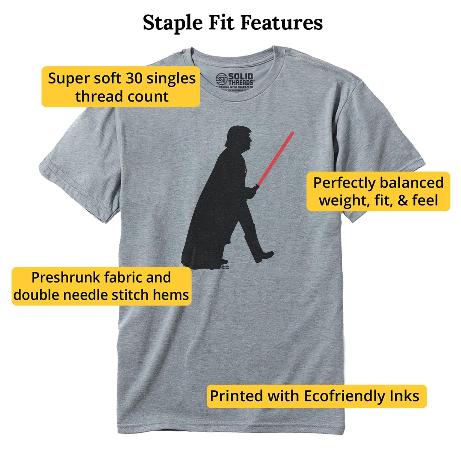 Trump Vader Vintage Staple T-shirt in Ash Heather - Fit Attributes