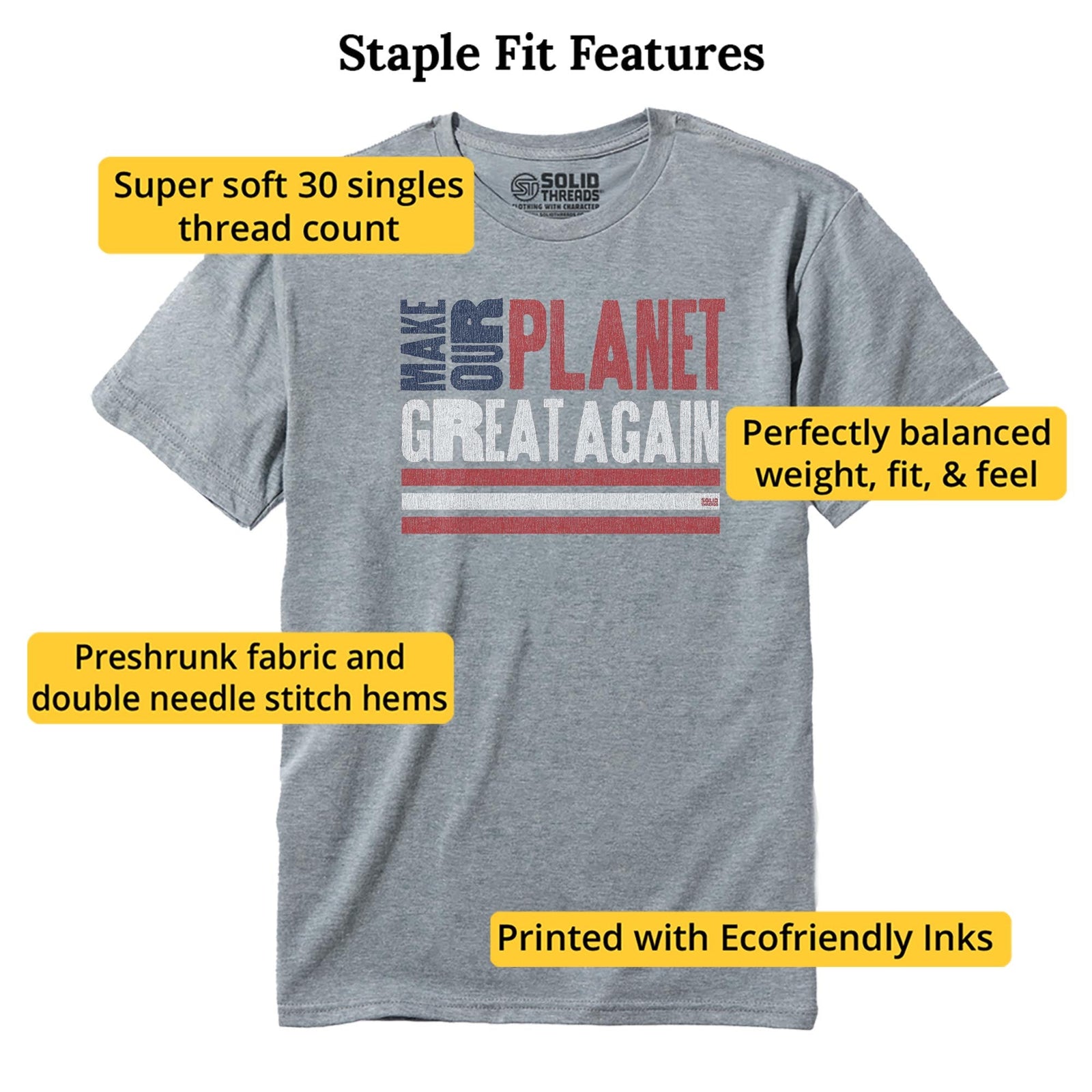 Make Our Planet Great Again Cool Staple T-shirt in Ash Heather - Fit Attributes