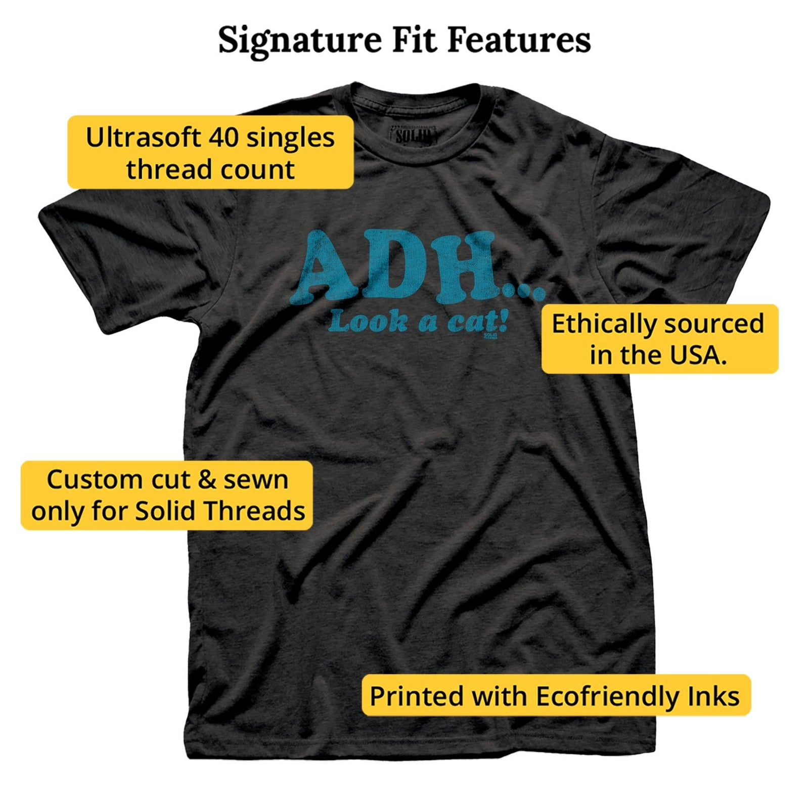 Adh….look A Cat! Vintage Signature T-shirt in Dark Charcoal - Fit Attributes