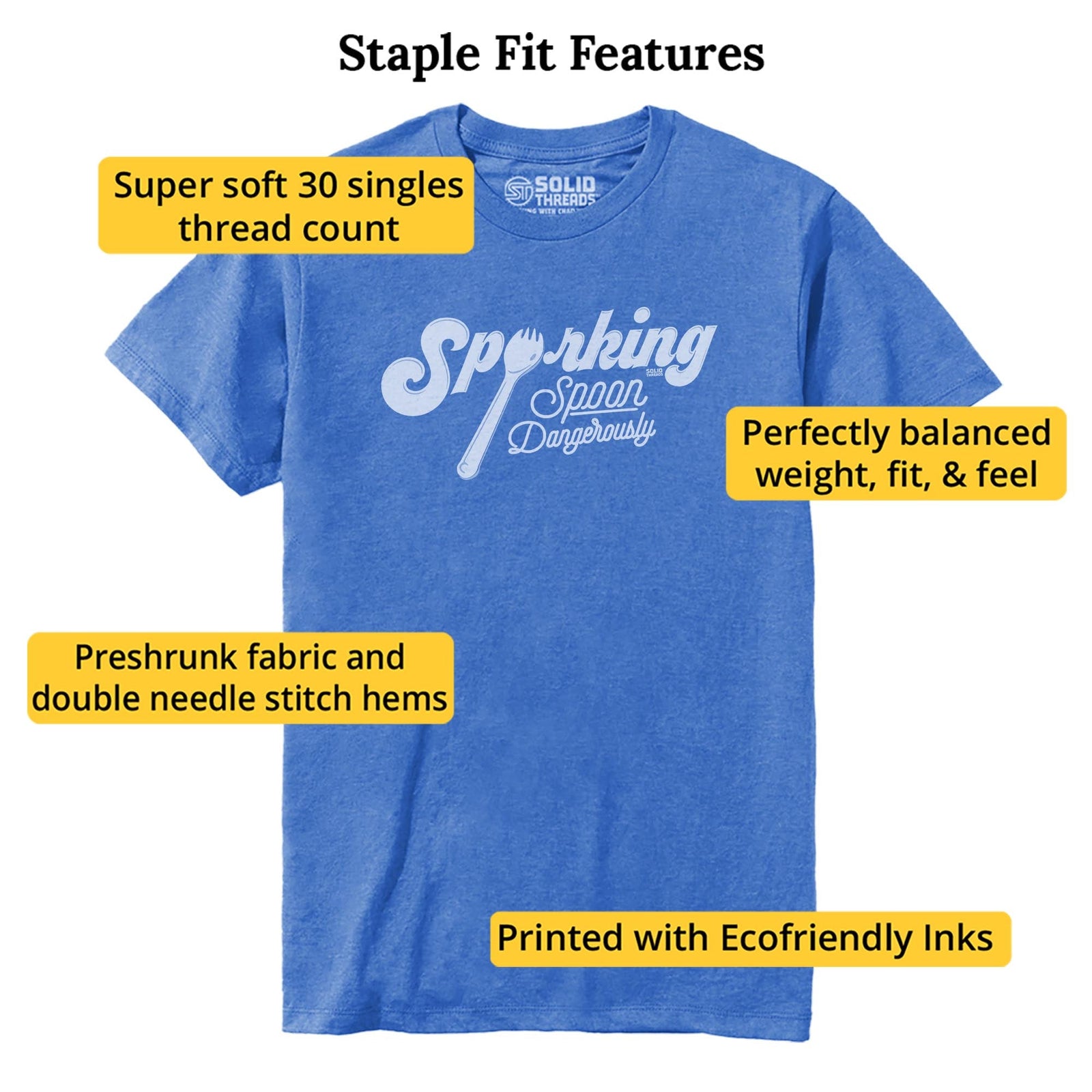 Sporking, Spoon Dangerously Vintage Staple T-shirt in Royal Heather - Fit Attributes