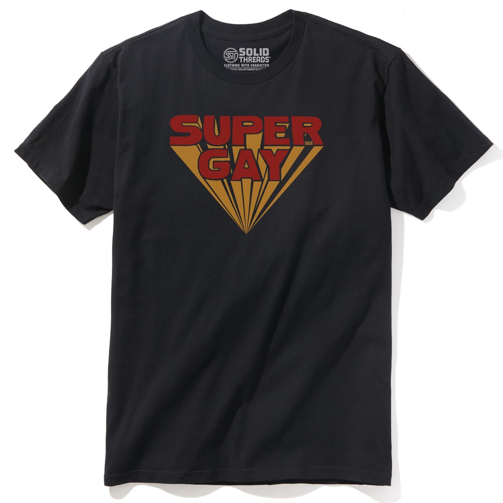Super Gay Funny Staple T-shirt in Black - Front View