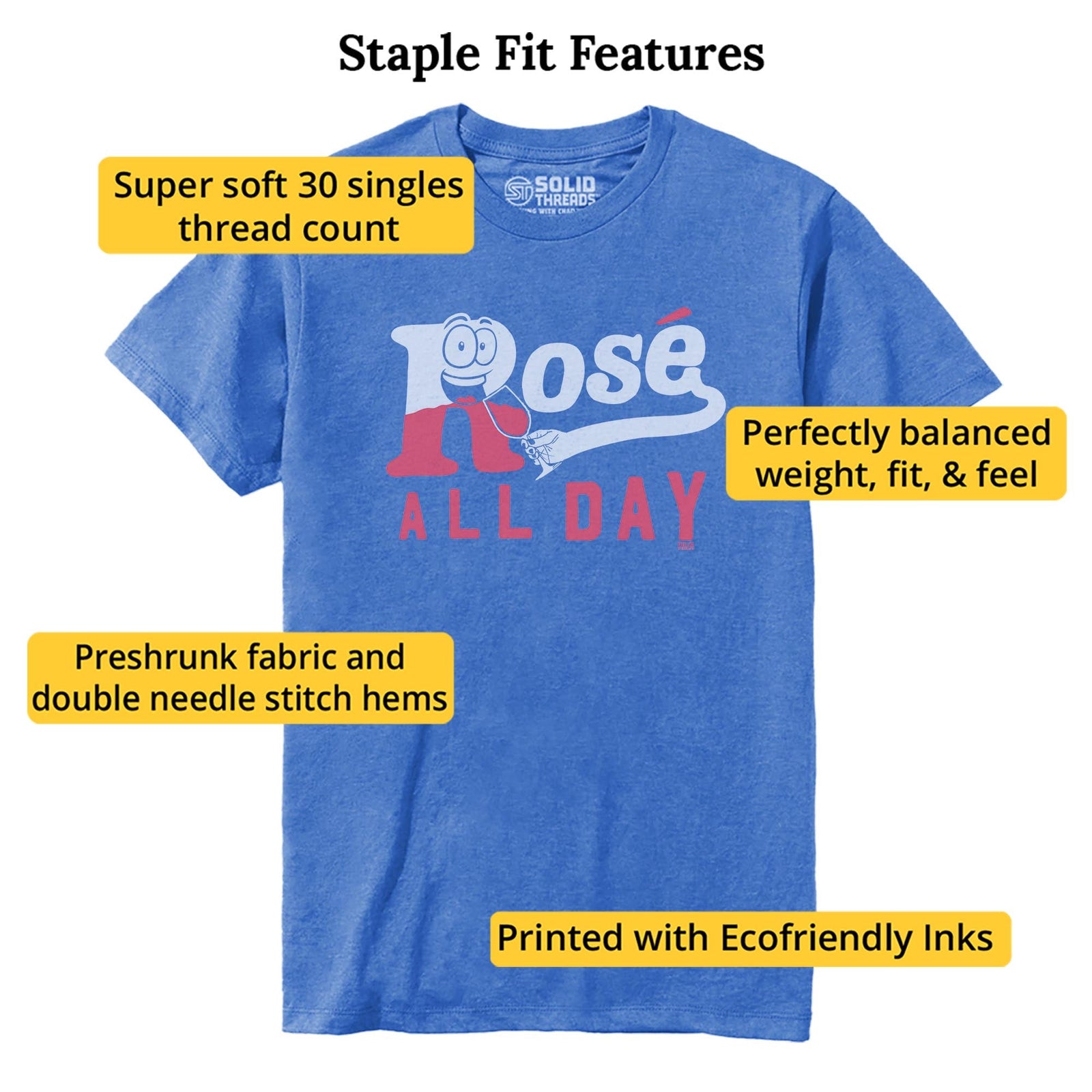 Rose All Day Vintage Staple T-shirt in Royal Heather - Fit Attributes