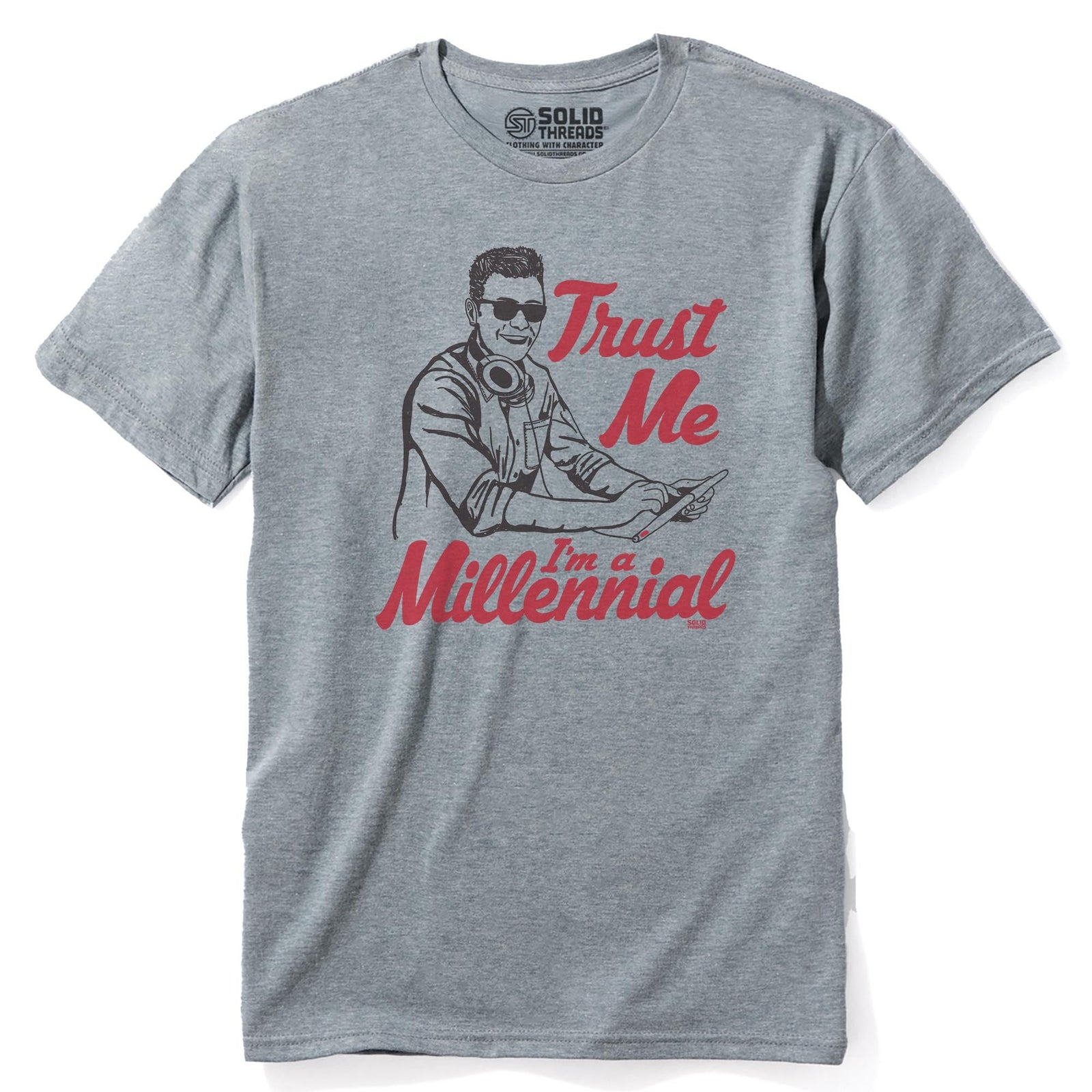 Trust Me, I'm A Millennial Vintage Staple T-shirt in Ash Heather - Front View