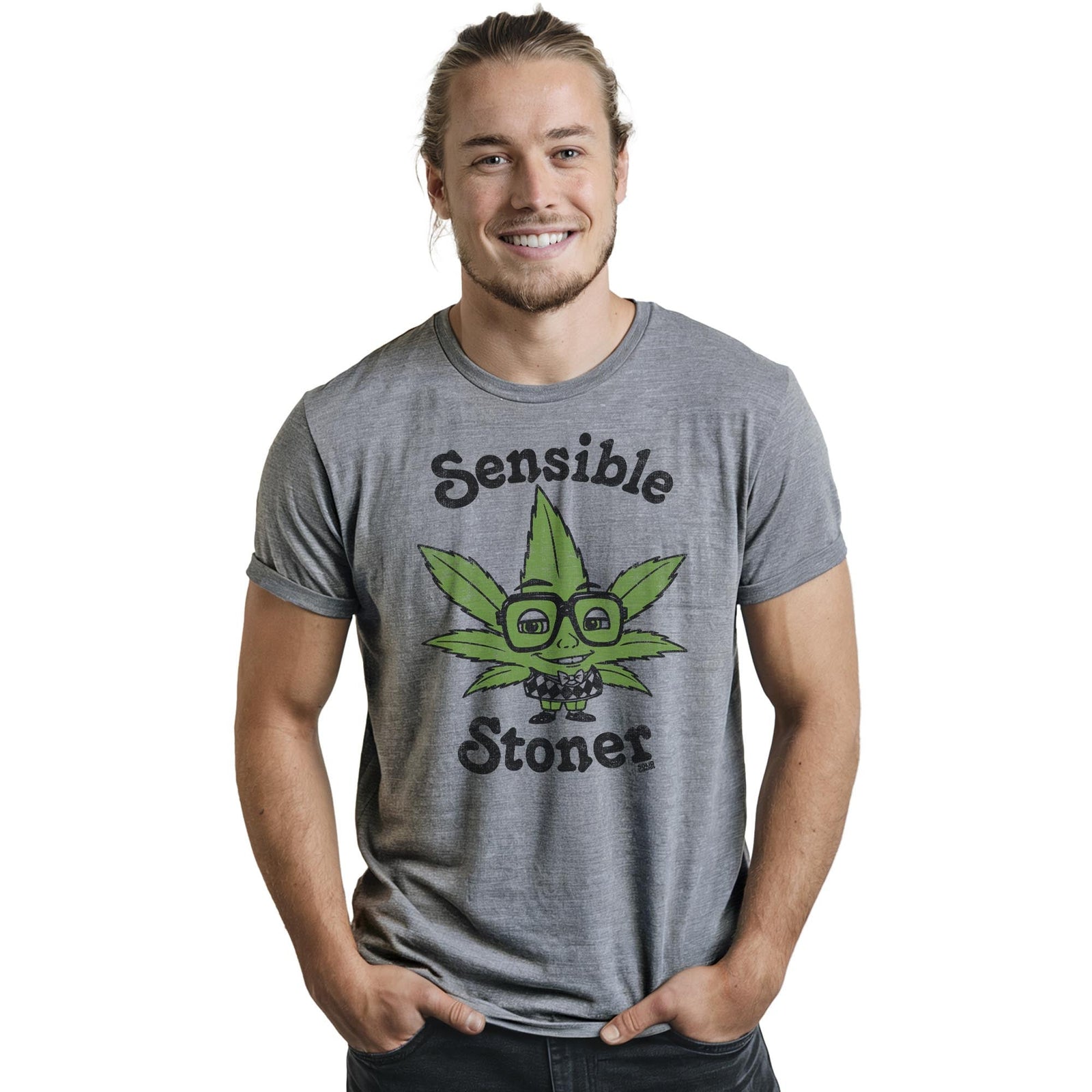 Sensible Stoner Vintage Staple T-shirt in Ash Heather On Model - Front View