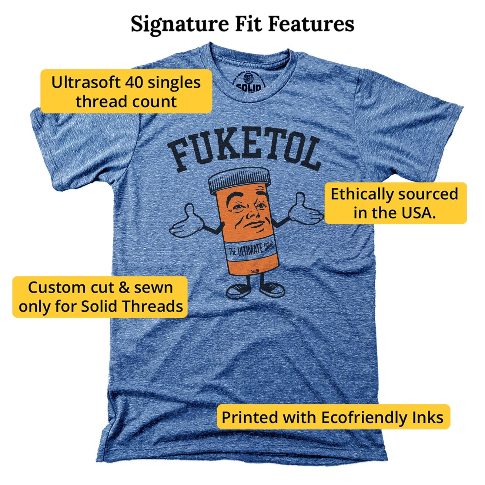 Fuketol Retro Signature T-shirt in Triblend Royal - Fit Attributes