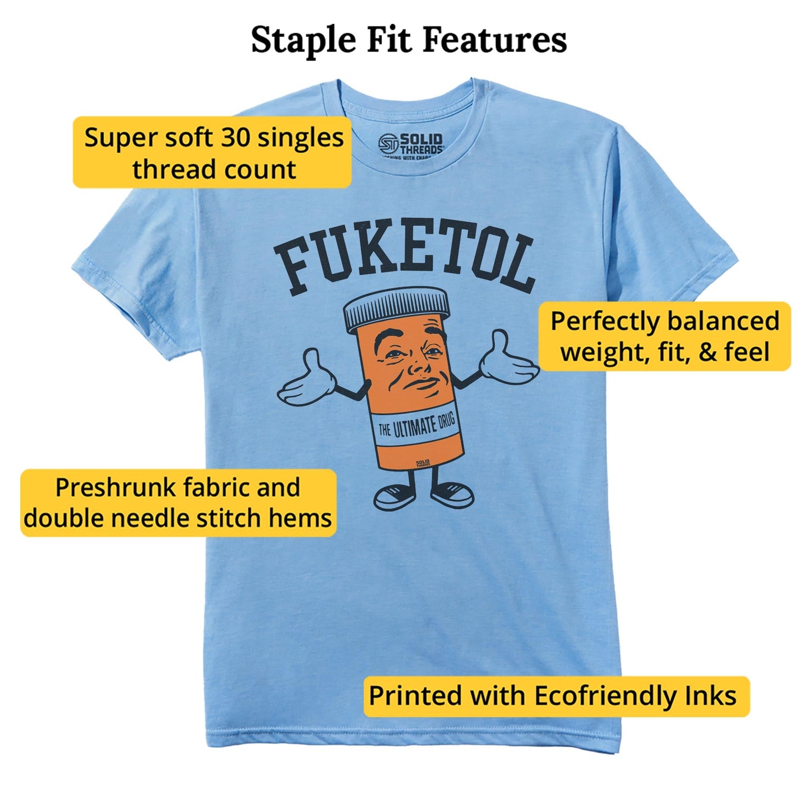 Fuketol Retro Staple T-shirt in Light Blue Heather - Fit Attributes