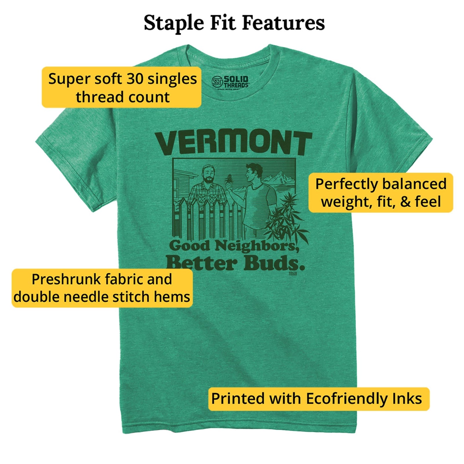 Vermont Better Buds Vintage Staple T-shirt in Kelly Heather - Fit Attributes