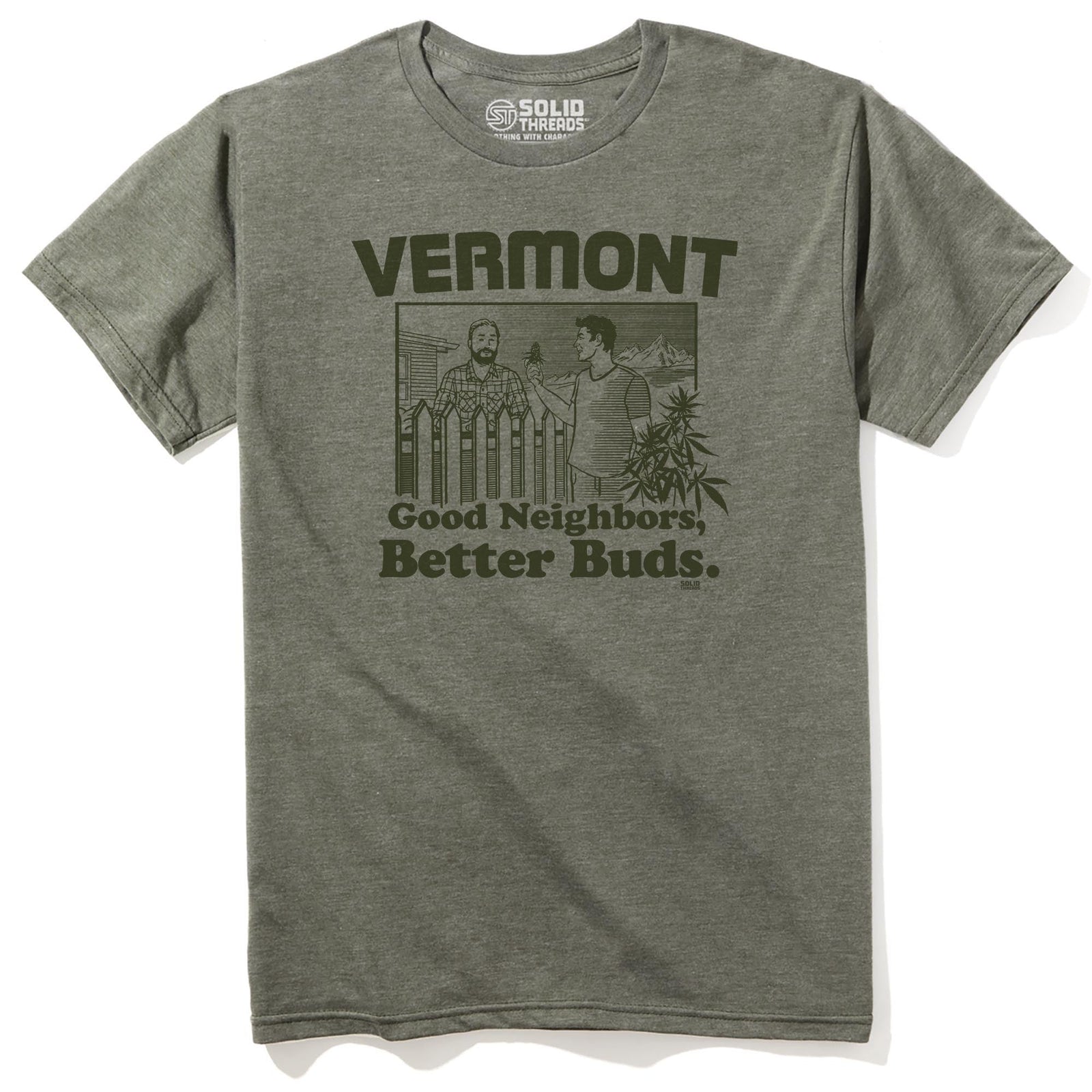Vermont Better Buds Vintage Staple T-shirt in Olive Heather - Front View