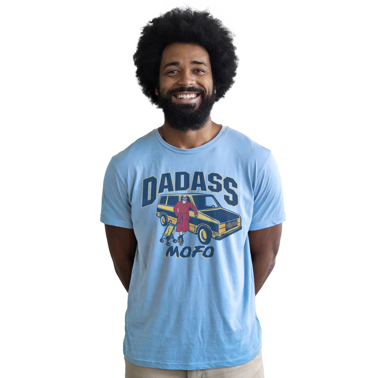 Dadass Vintage Staple T-shirt in Light Blue Heather On Model - Front View