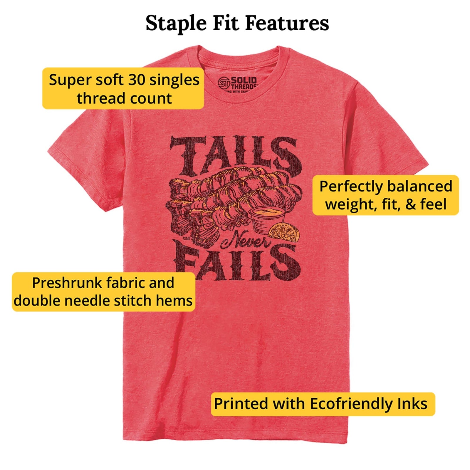 Tails Never Fails Vintage Staple T-shirt in Red Heather - Fit Attributes