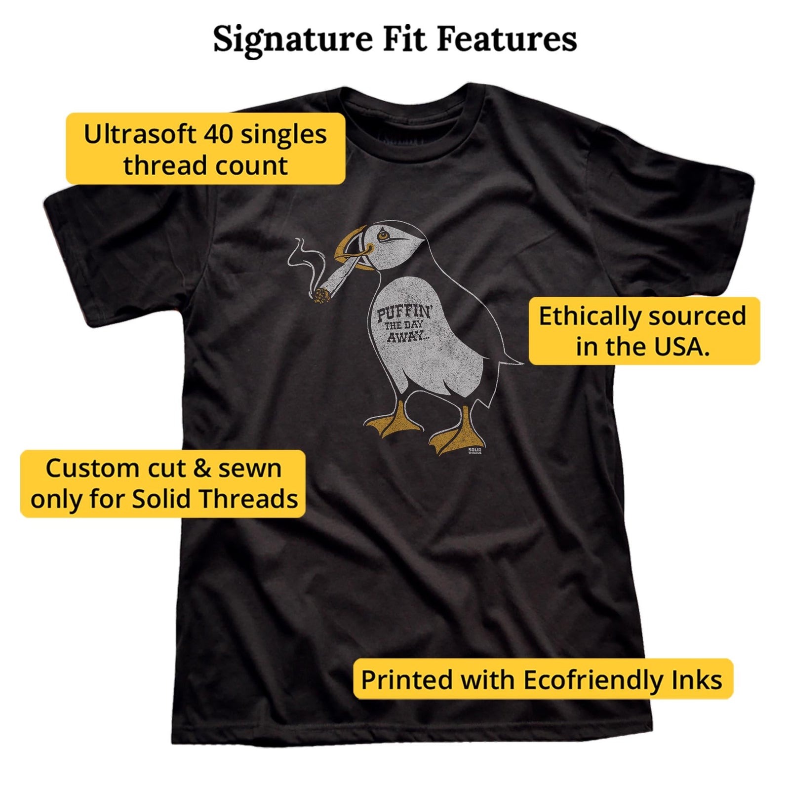 Puffin Away Vintage Signature T-shirt in Black - Fit Attributes