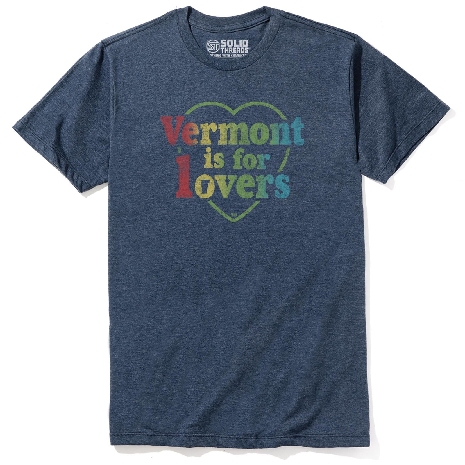 Vermont Is For Lovers Cool Staple T-shirt in Navy Heather - Front View