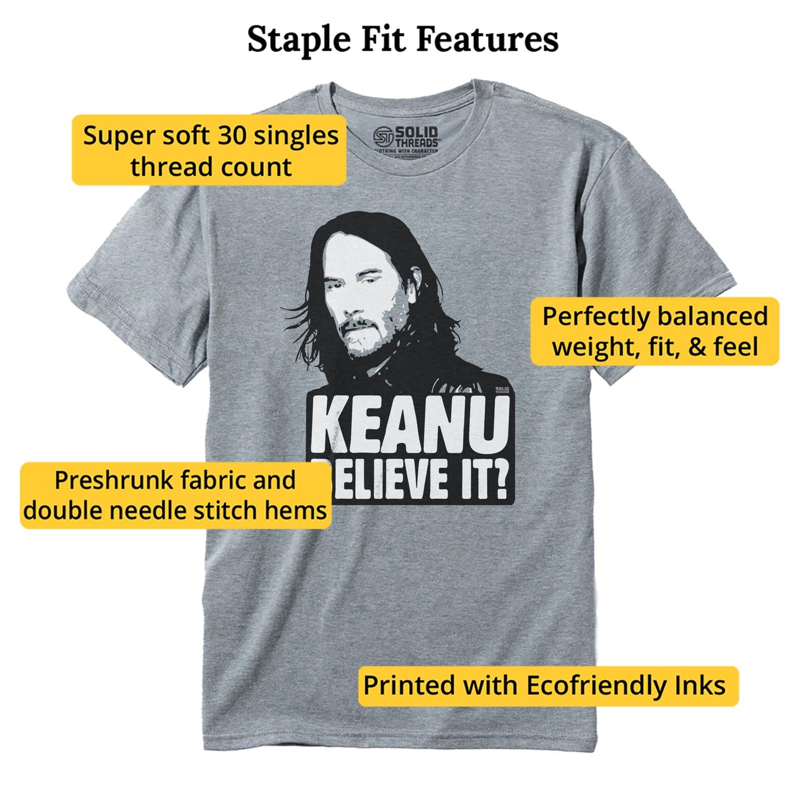 Keanu Believe It? Vintage Staple T-shirt in Ash Heather - Fit Attributes