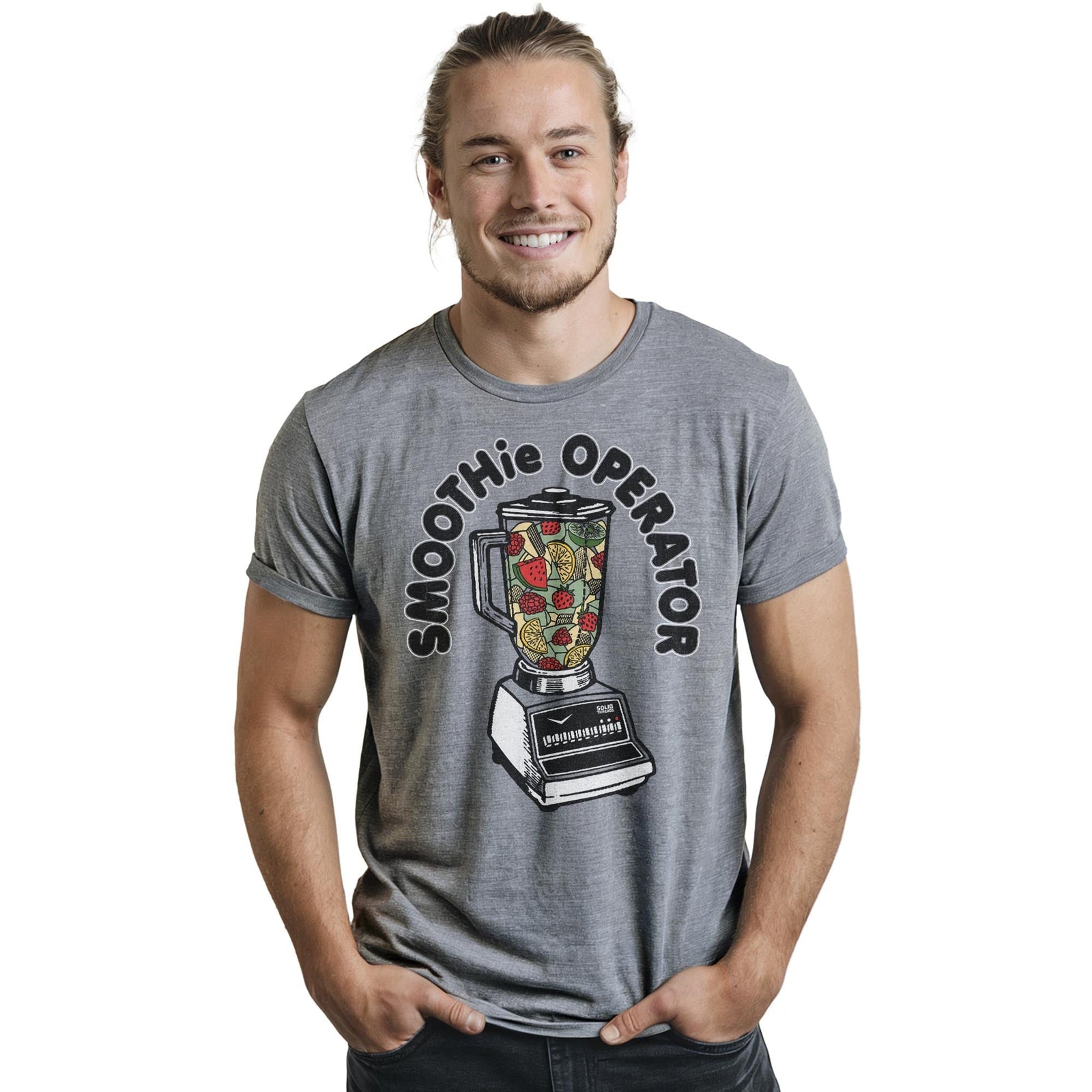 Smoothie Operator Vintage Staple T-shirt in Ash Heather On Model - Front View