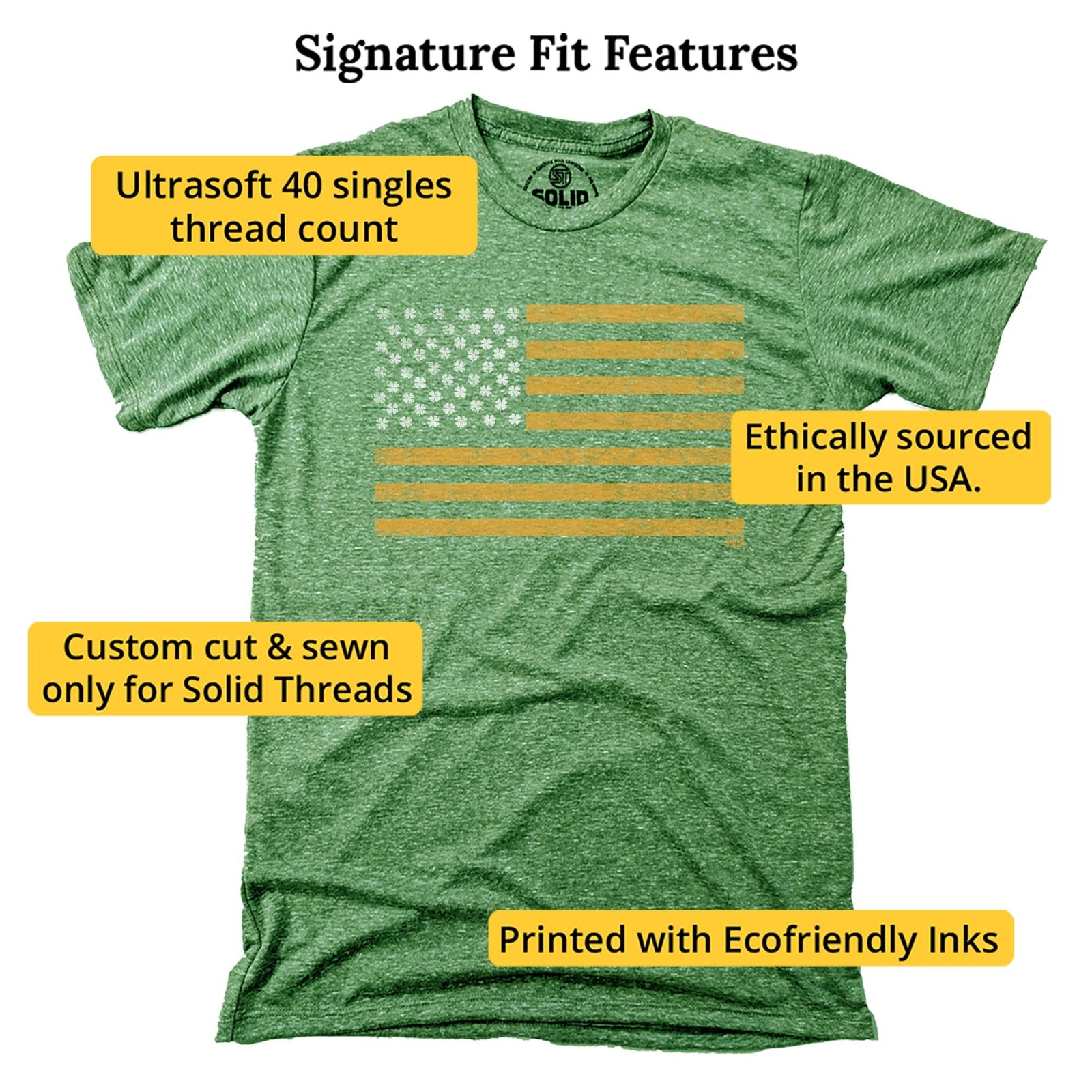 Irish American Vintage Signature T-shirt in Triblend Kelly - Fit Attributes