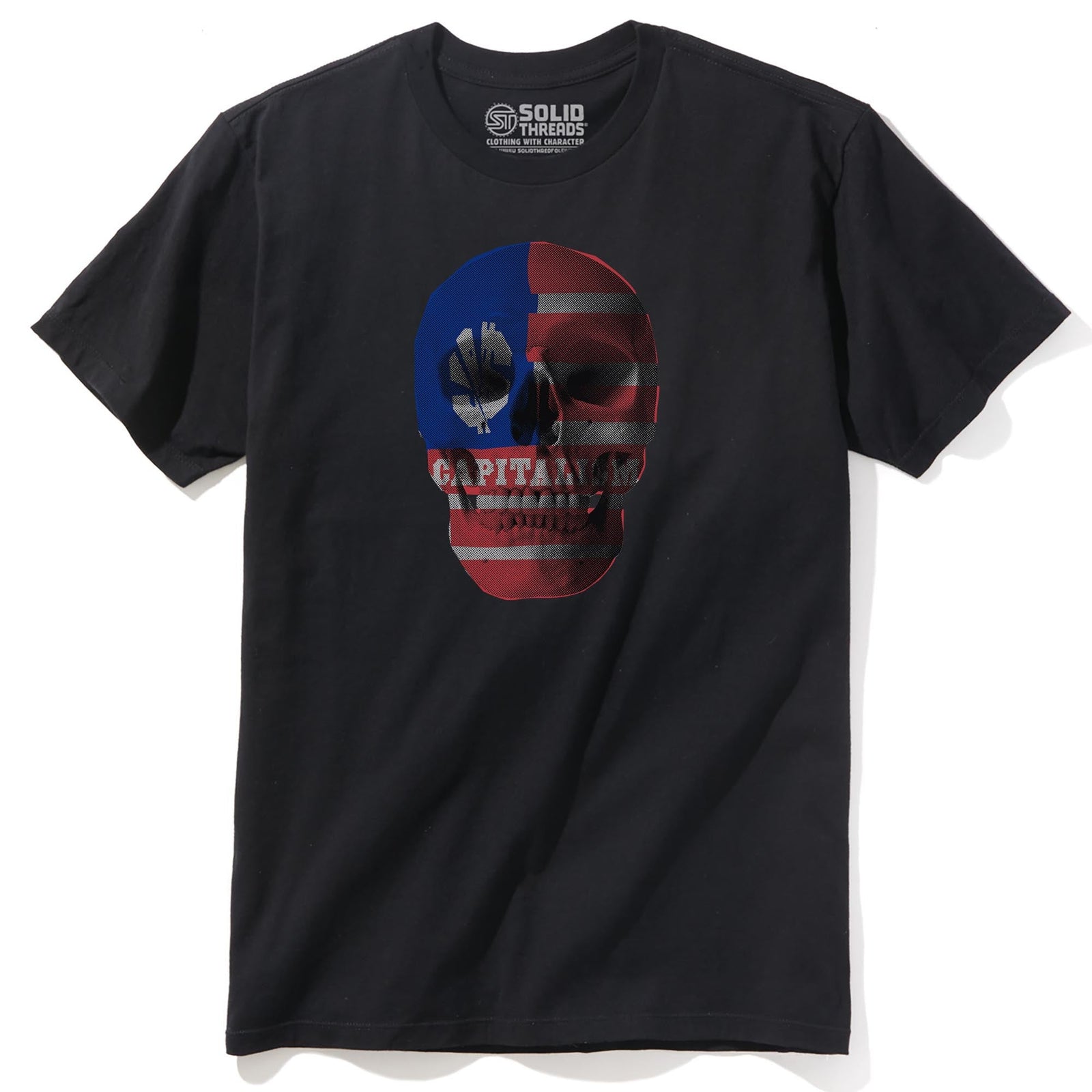 Capitalism Skull | Supports Income Equality Cool Staple T-shirt in Black - Front View