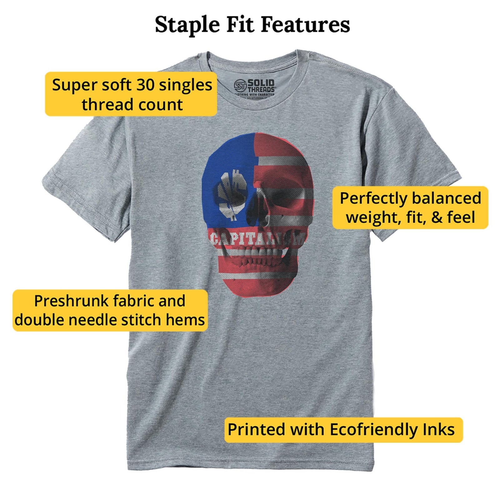 Capitalism Skull | Supports Income Equality Cool Staple T-shirt in Ash Heather - Fit Attributes