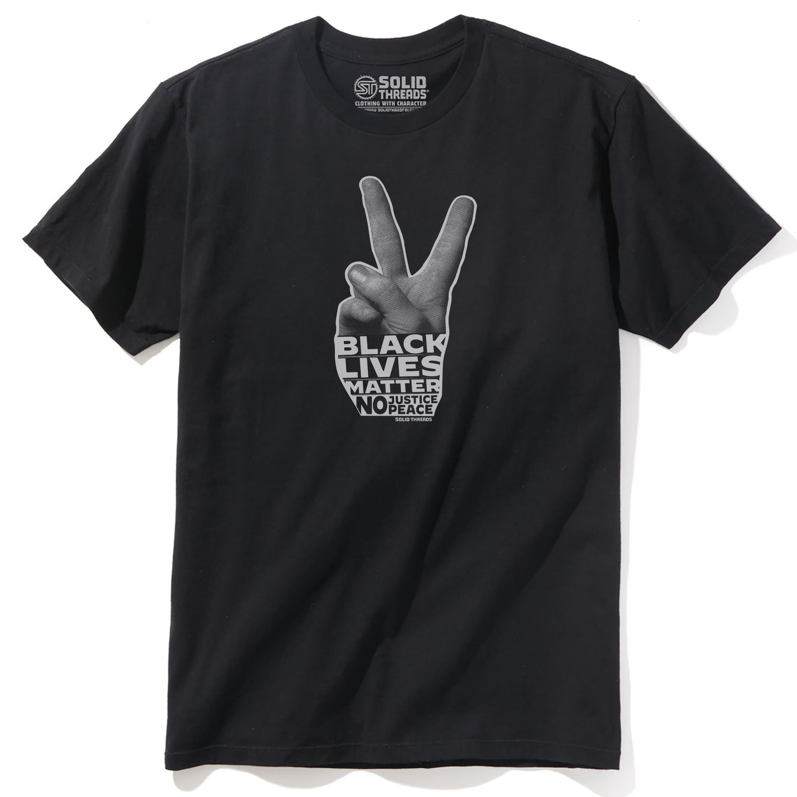 Black Lives Matter Peace Hand | Supports Racial Equality Cool Staple T-shirt in Black - Front View