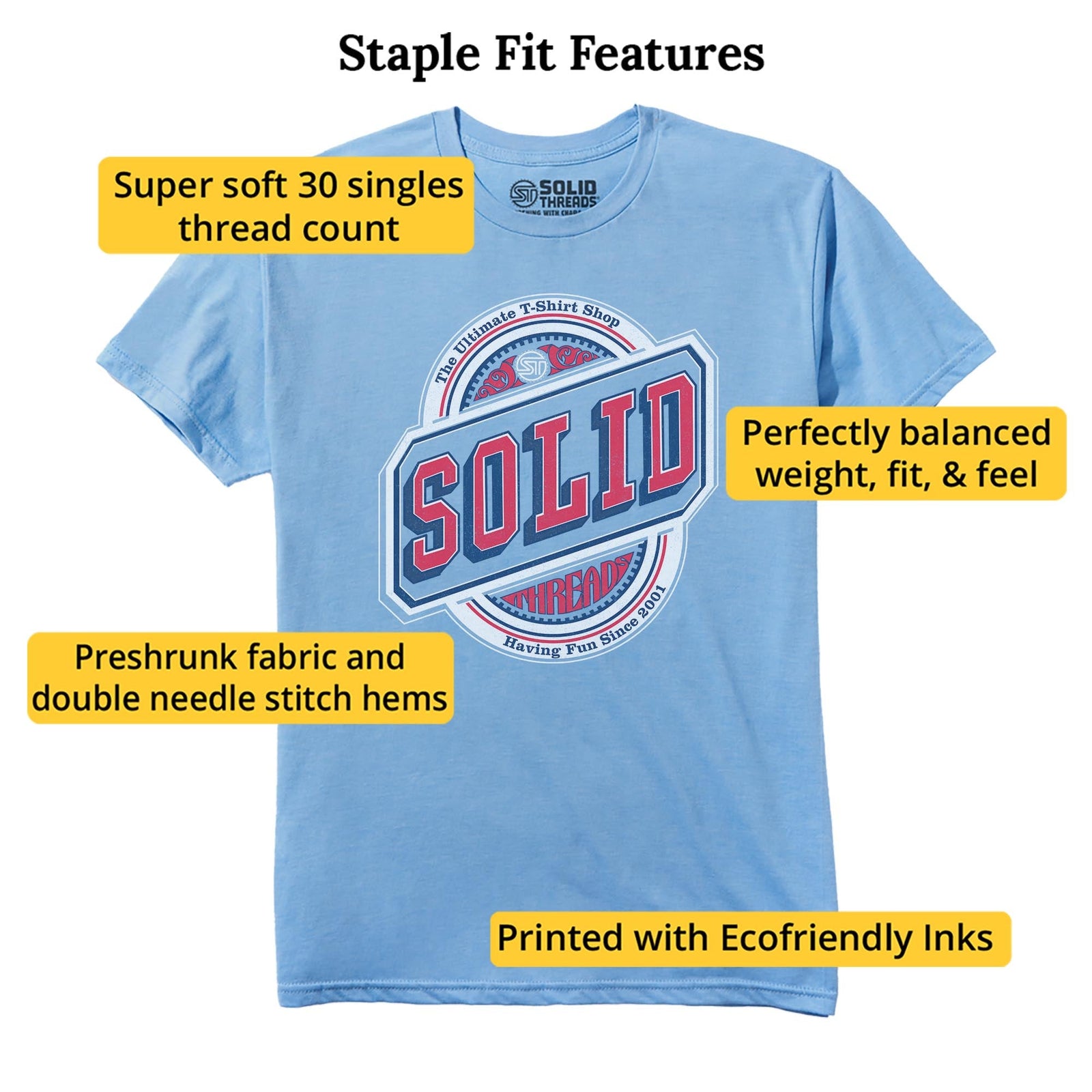 Solid Threads Beer Label Logo Cool Staple T-shirt in Light Blue Heather - Fit Attributes