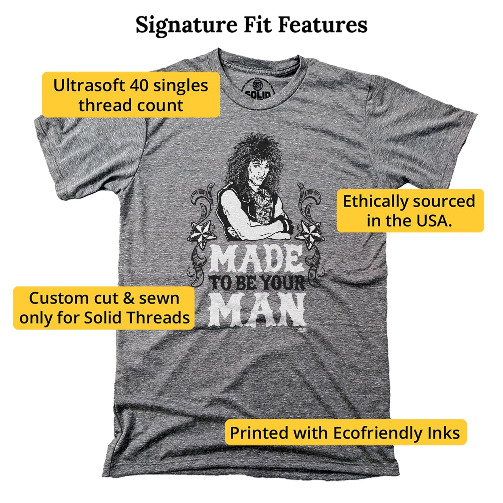 Made To Be Your Man Cool Signature T-shirt in Triblend Grey - Fit Attributes