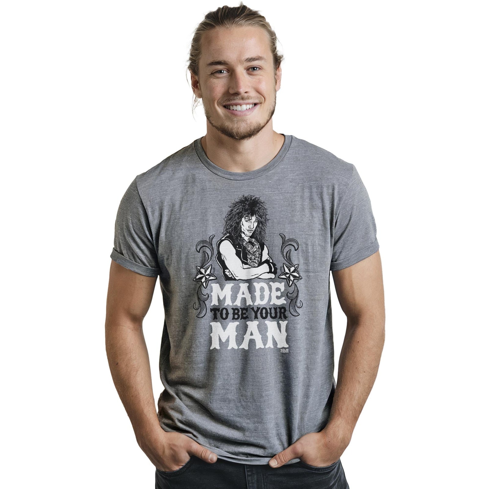 Made To Be Your Man Cool Staple T-shirt in Ash Heather On Model - Front View