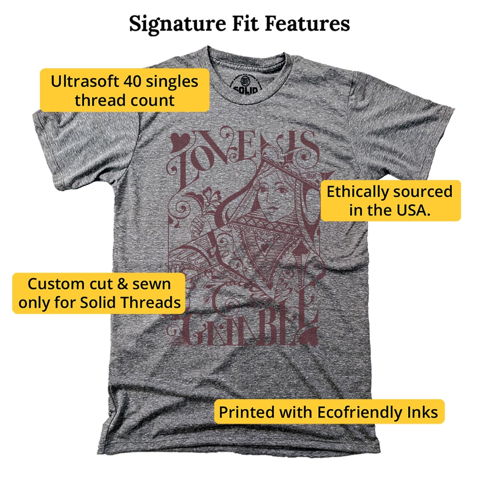 Love Is A Gamble Cool Signature T-shirt in Triblend Grey - Fit Attributes