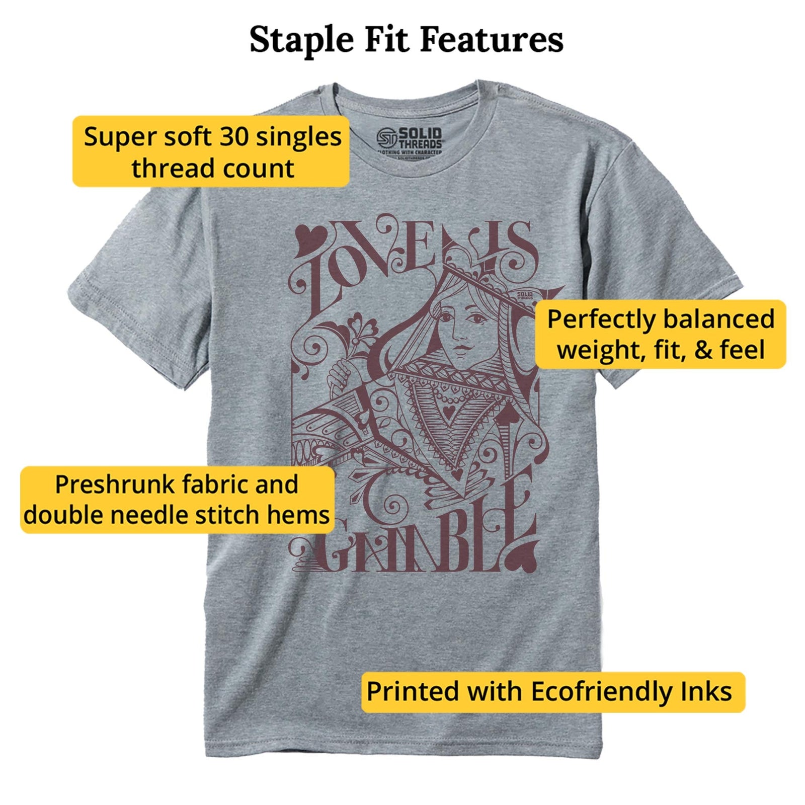 Love Is A Gamble Cool Staple T-shirt in Ash Heather - Fit Attributes