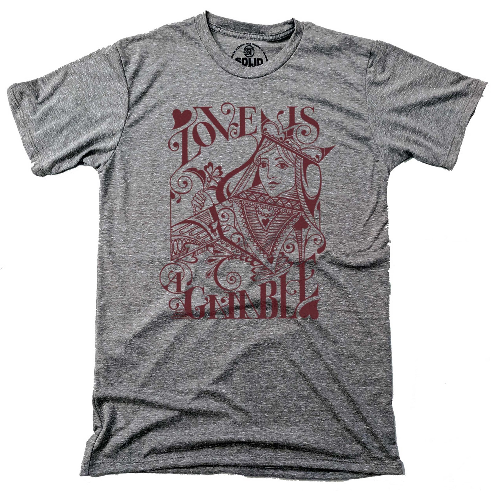 Men's Love Is A Gamble Cool Valentine's Day Graphic T-Shirt | Vintage Poker Tee | Solid Threads