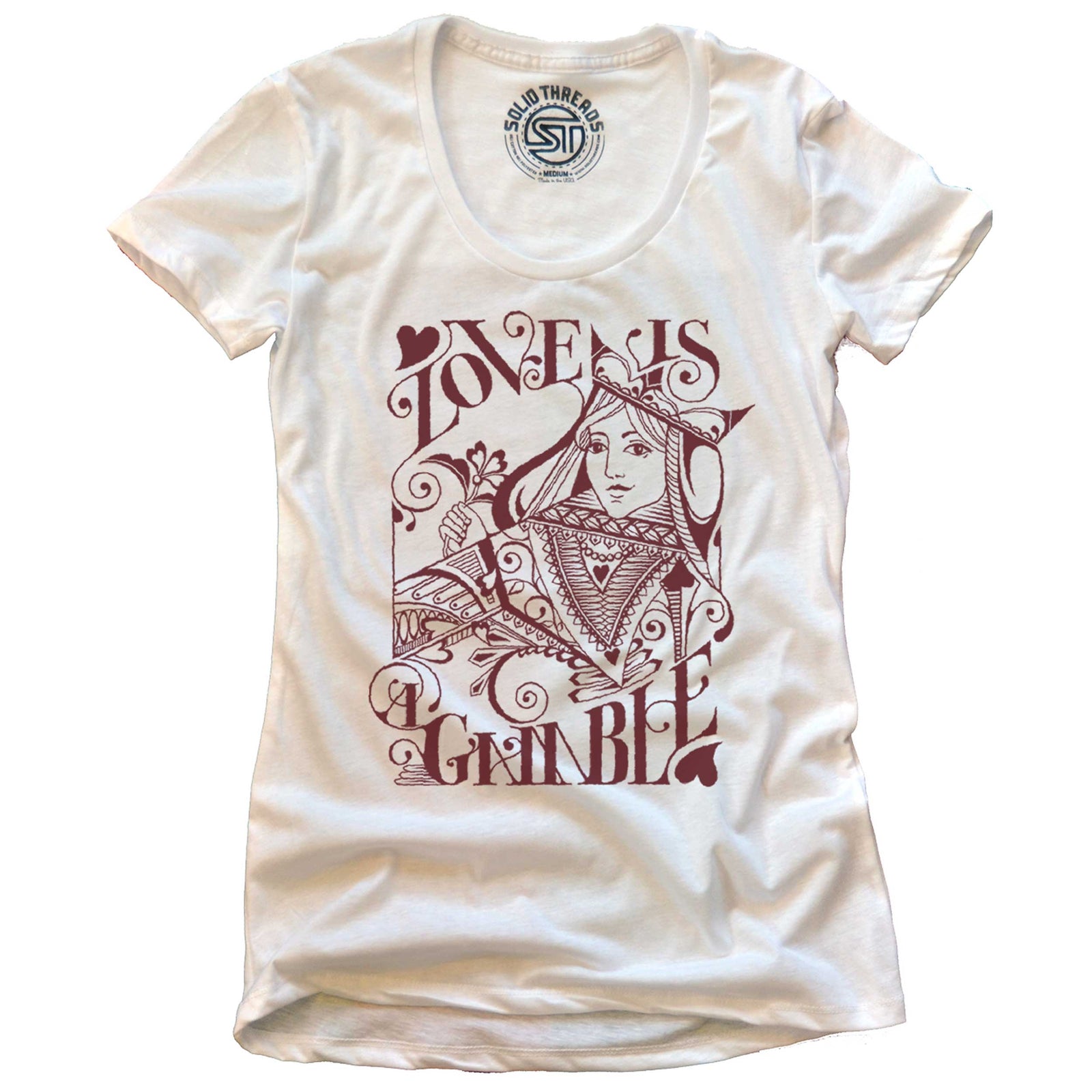 Women's Love Is A Gamble Vintage Graphic Tee | Cool Playing Cards T-shirt for Women | Solid Threads