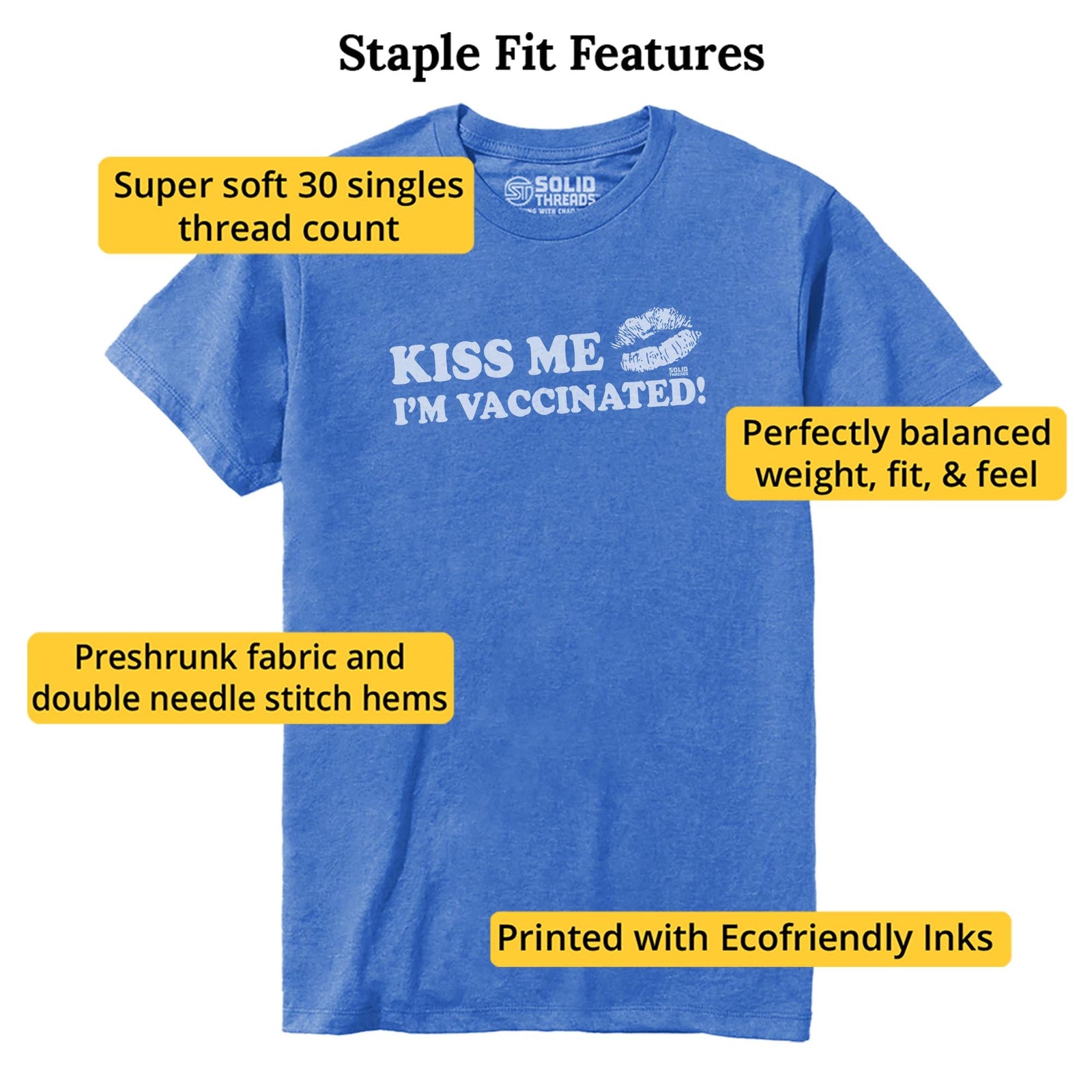 Kiss Me I'm Vaccinated | Supports World Health Vintage Staple T-shirt in Royal Heather - Fit Attributes