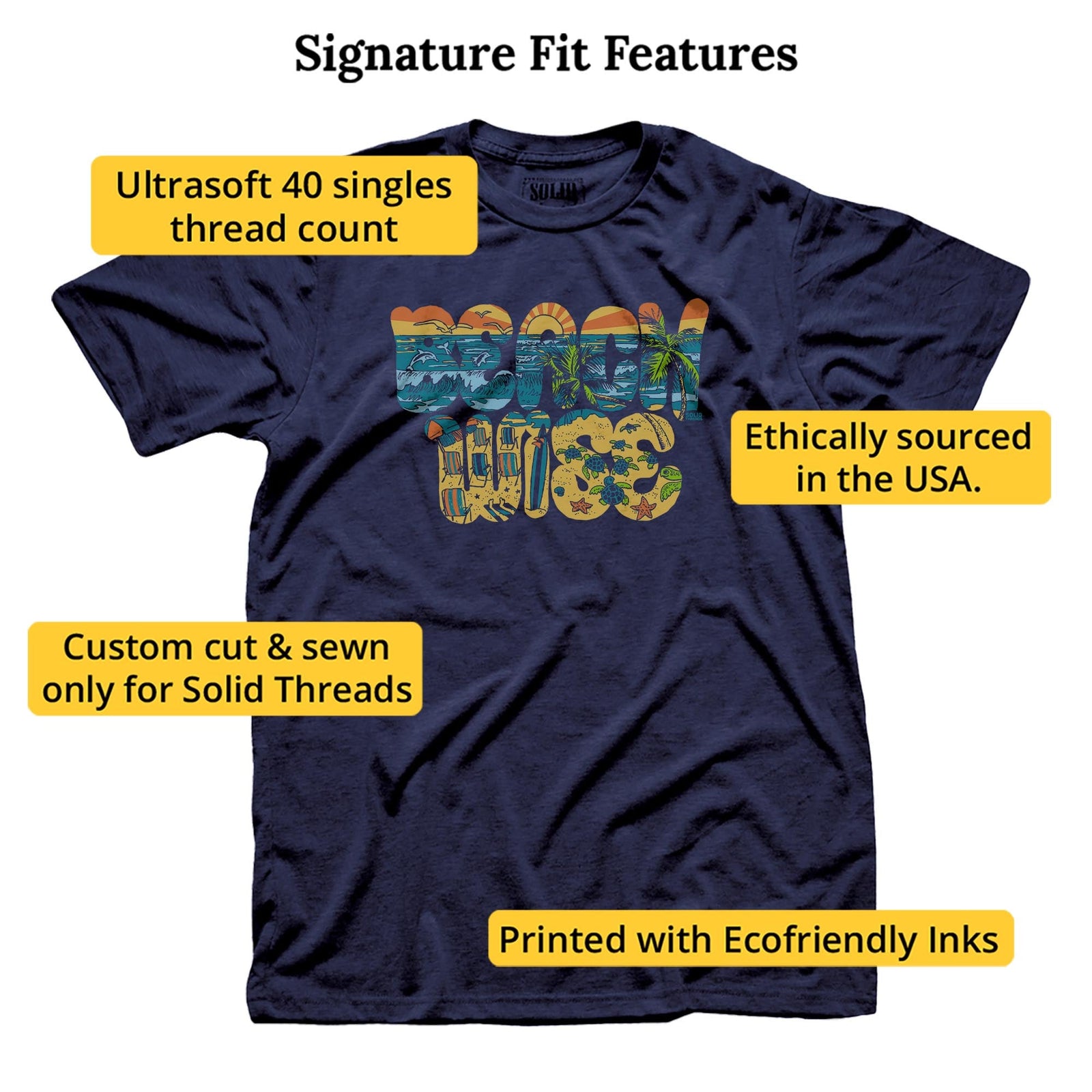 Beach Wise Cool Signature T-shirt in Navy - Fit Attributes