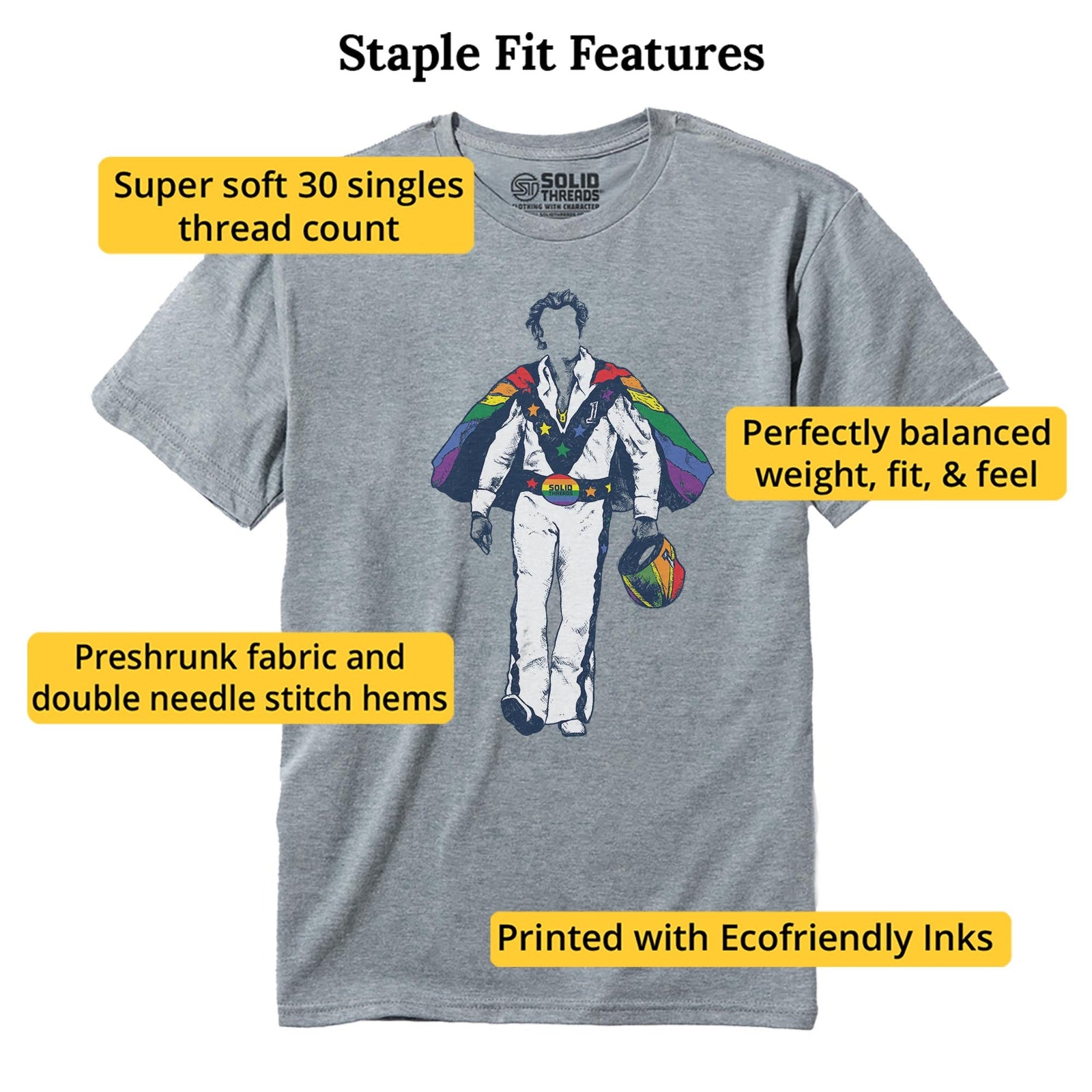 Pride Daredevil Cool Staple T-shirt in Ash Heather - Fit Attributes