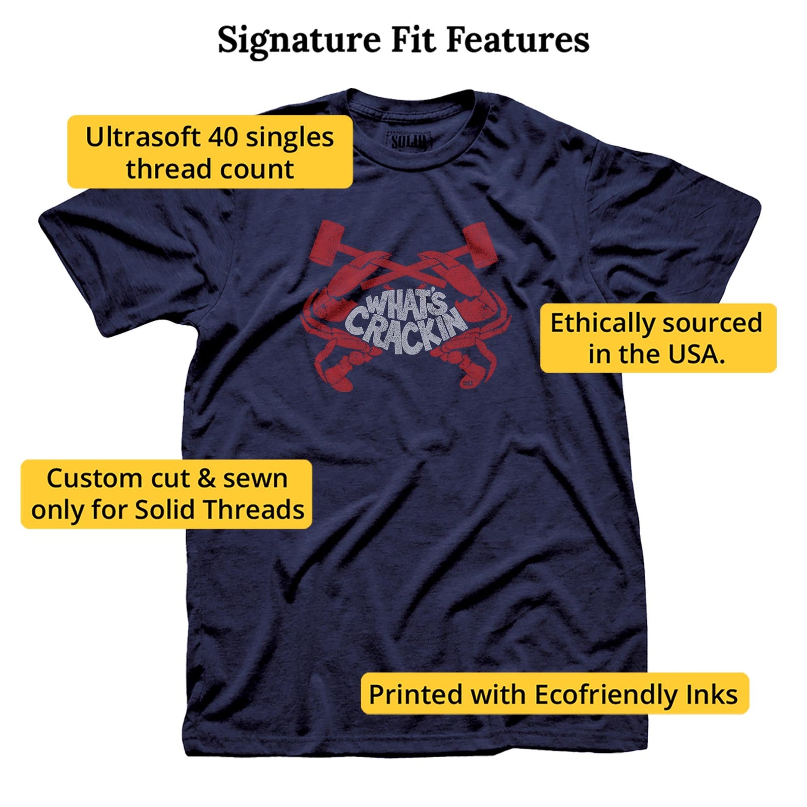 Crackin' Crab Vintage Signature T-shirt in Navy - Fit Attributes