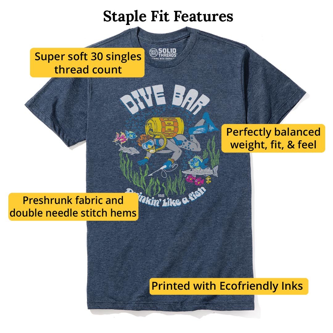 Dive Bar Vintage Staple T-shirt in Navy Heather - Fit Attributes