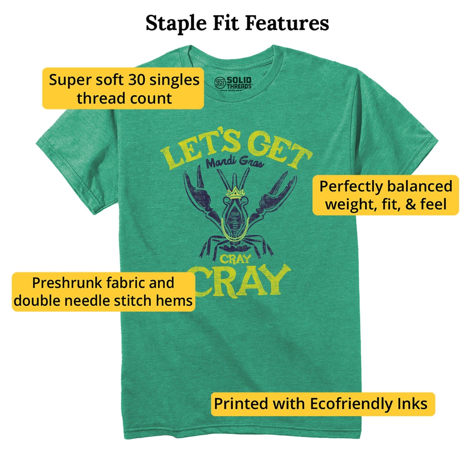 Mardi Gras Cray Vintage Staple T-shirt in Kelly Heather - Fit Attributes