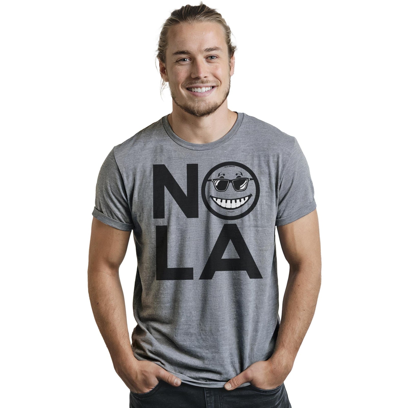 Nola Smile Cool Staple T-shirt in Ash Heather On Model - Front View