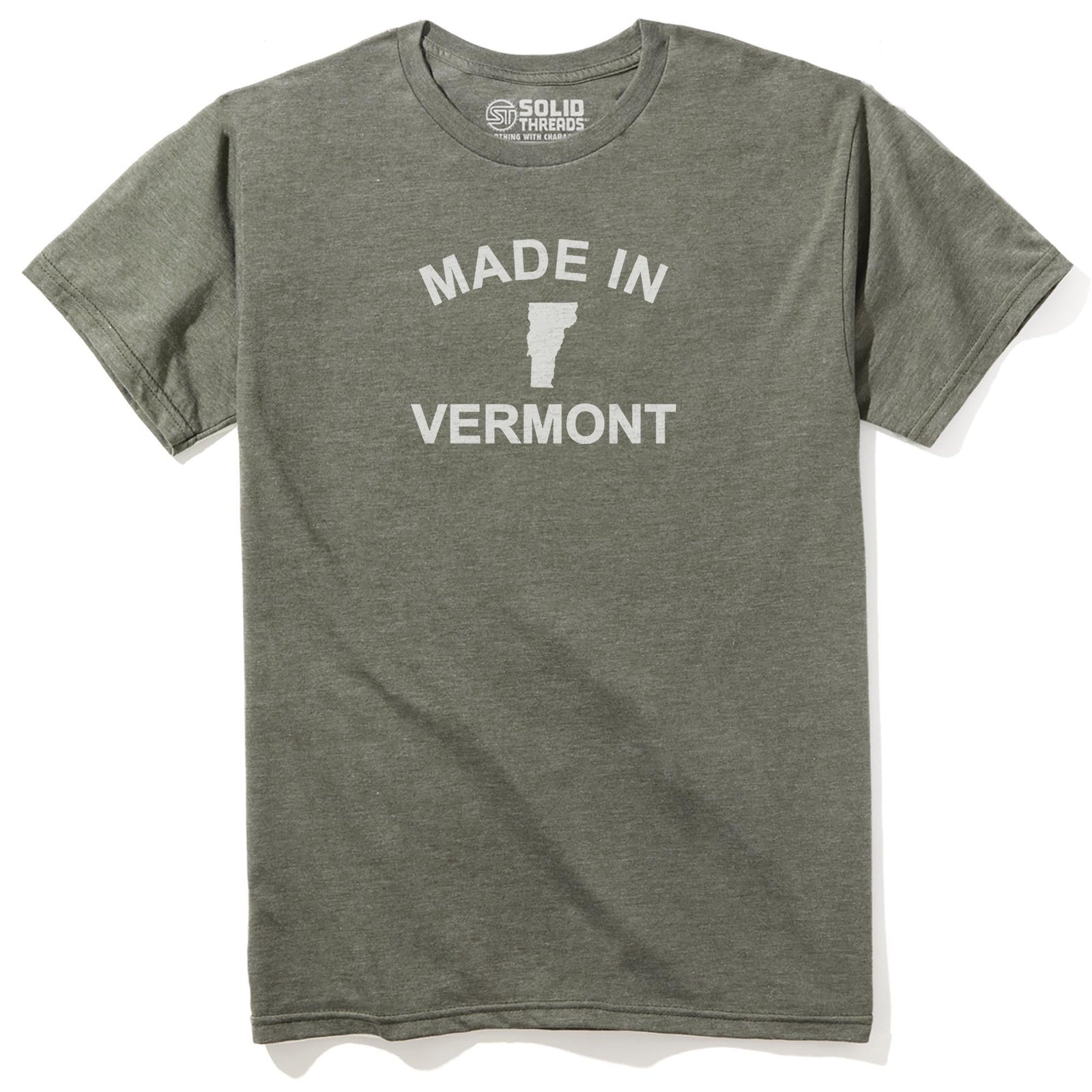 Made In Vermont Retro Staple T-shirt in Olive Heather - Front View