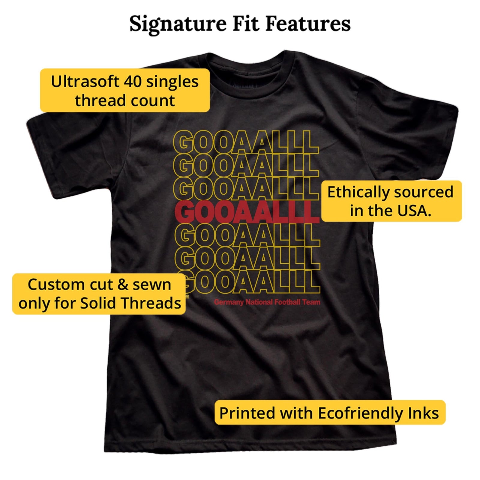 Germany Soccer Gooaalll Cool Signature T-shirt in Black - Fit Attributes