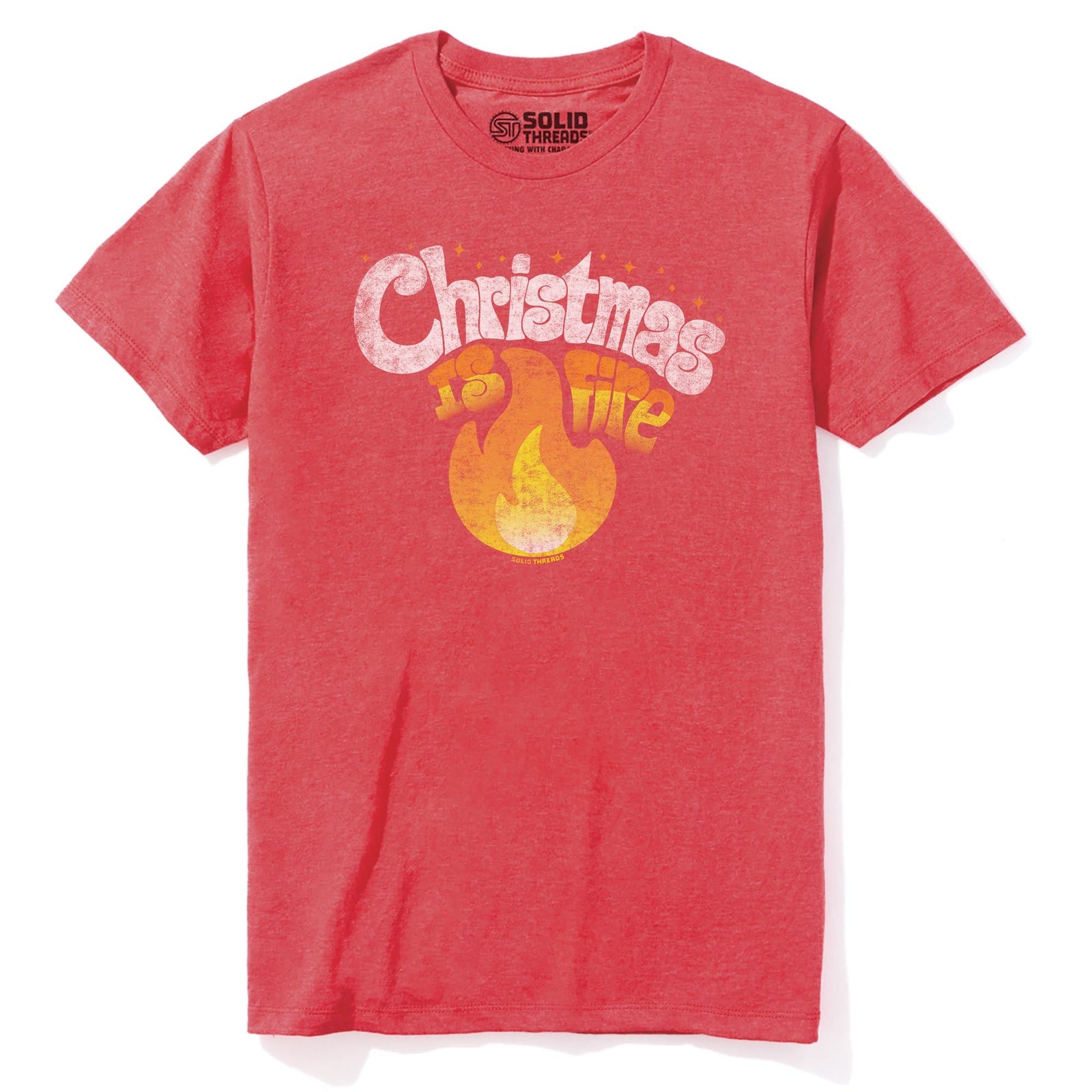 Christmas Is Fire Vintage Staple T-shirt in Red Heather - Front View