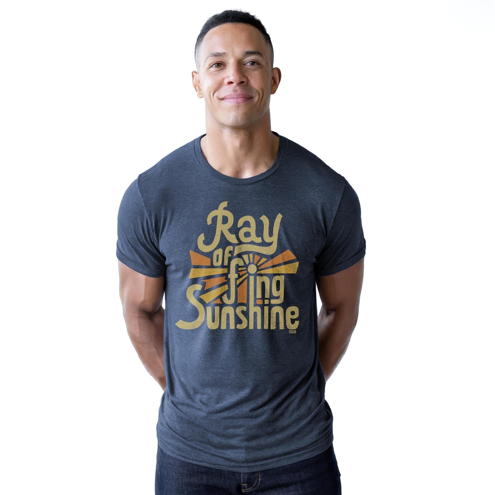 Ray Of F'ing Sunshine Cool Staple T-shirt in Navy Heather On Model - Front View