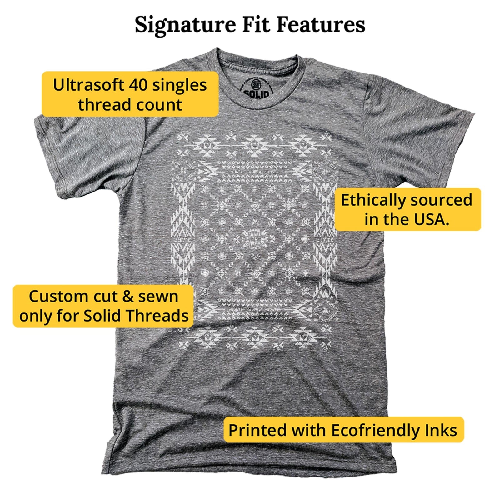 Mosaic Of Love Cool Signature T-shirt in Triblend Grey - Fit Attributes