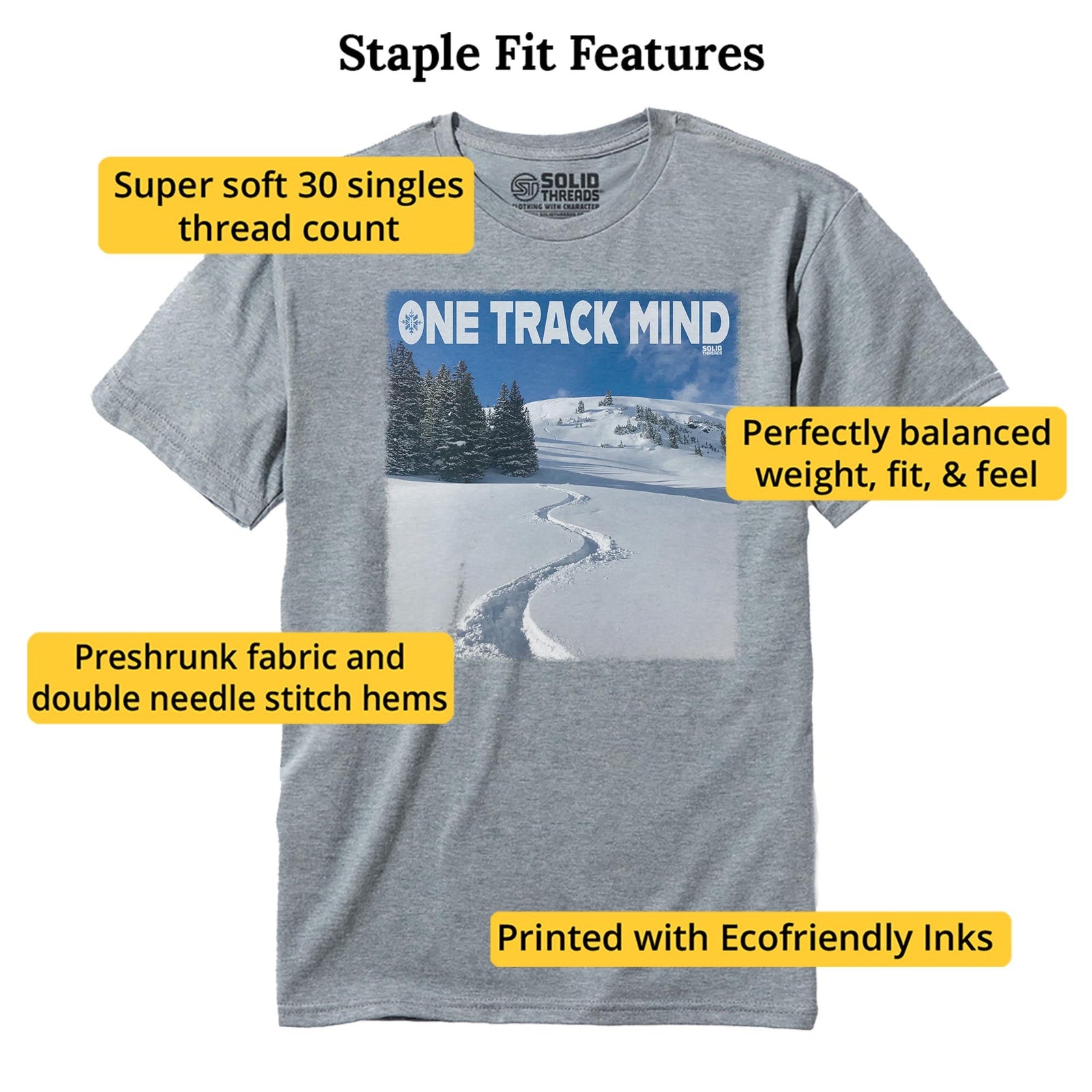 Mountains One Track Mind Cool Staple T-shirt in Ash Heather - Fit Attributes