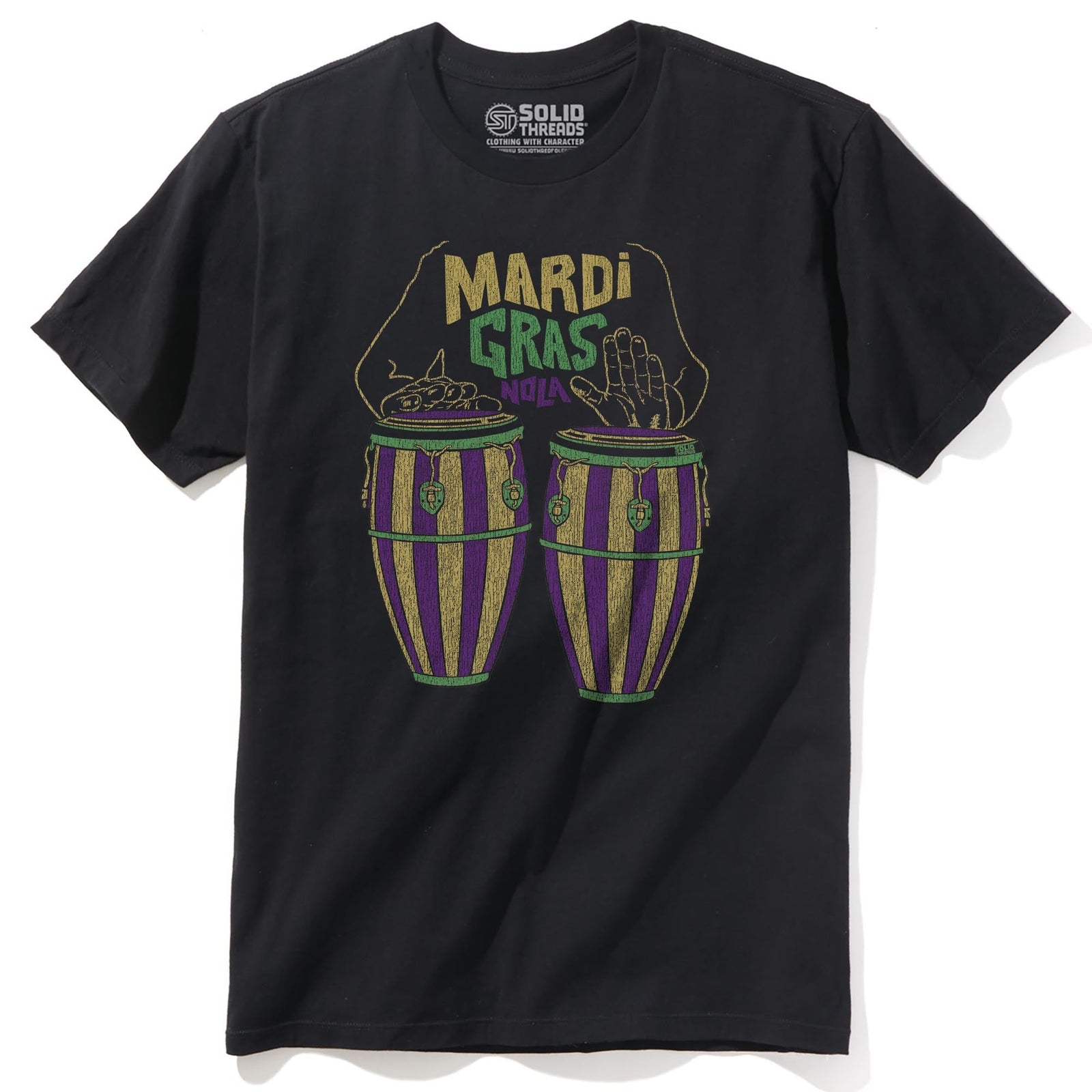 Mardi Gras Drums Cool Staple T-shirt in Black - Front View