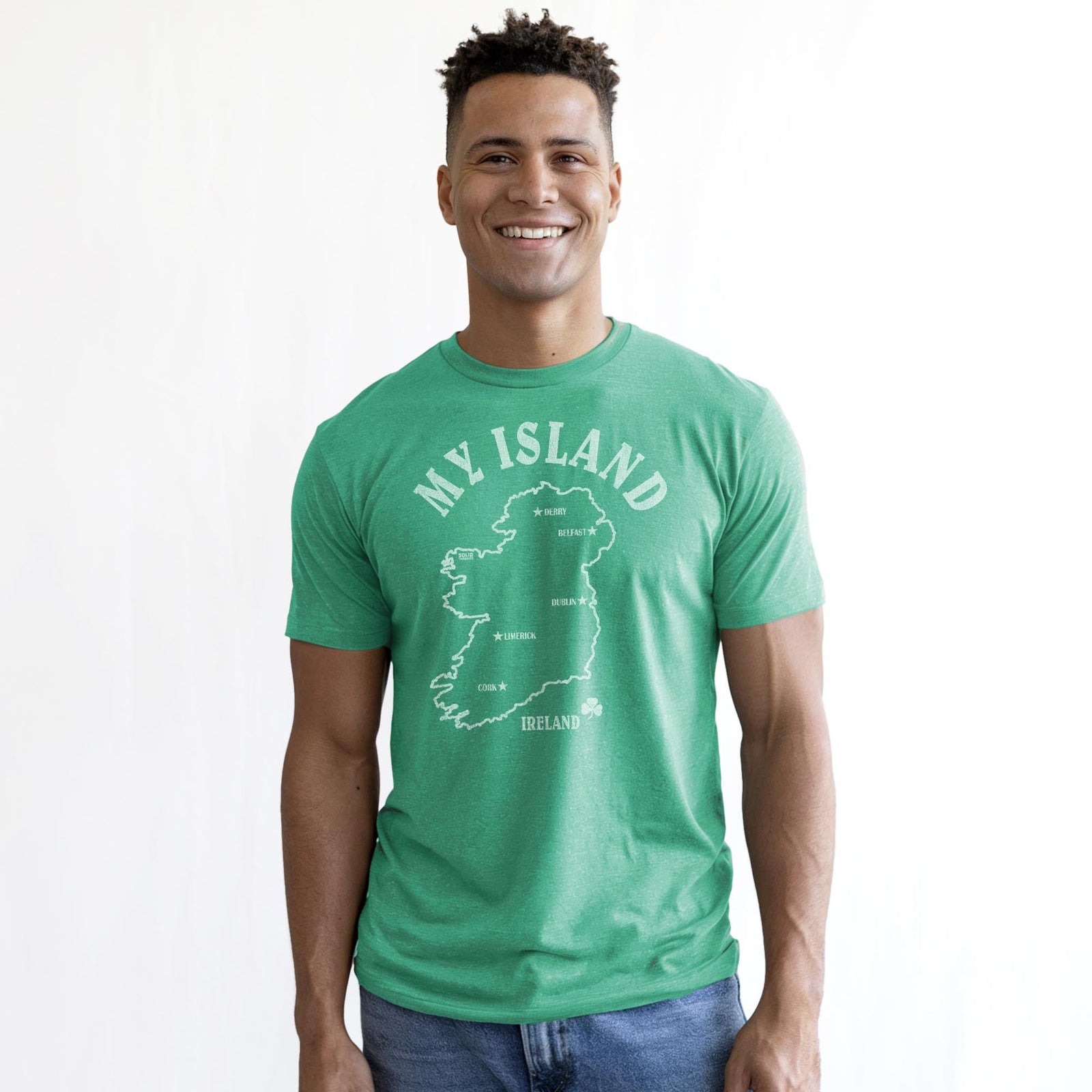 My Island Cool Staple T-shirt in Kelly Heather On Model - Front View