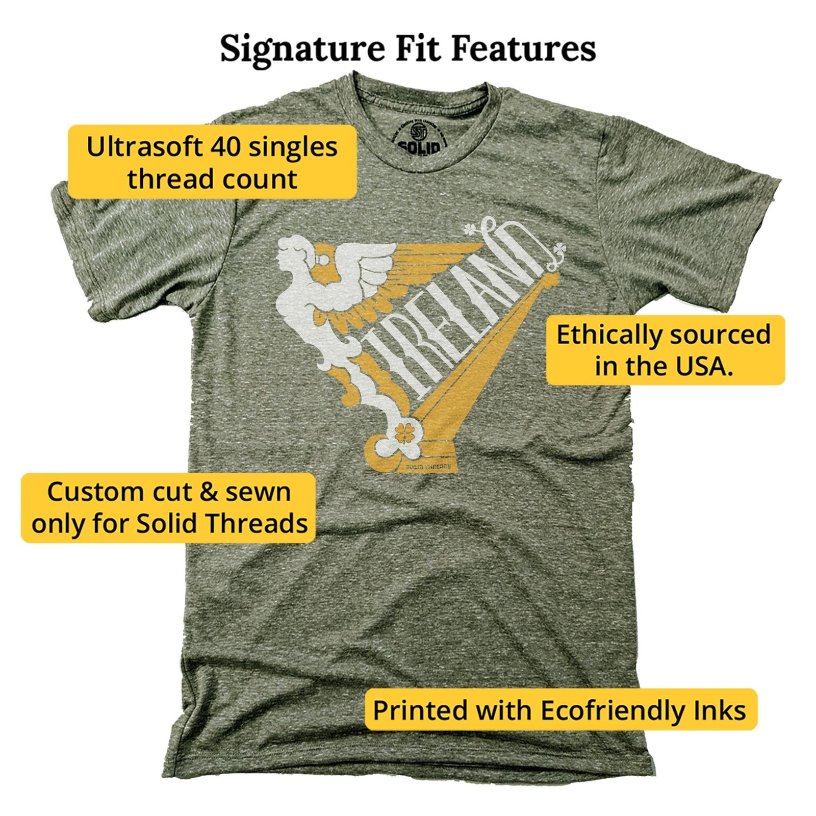 Ireland Harp Cool Signature T-shirt in Triblend Olive - Fit Attributes