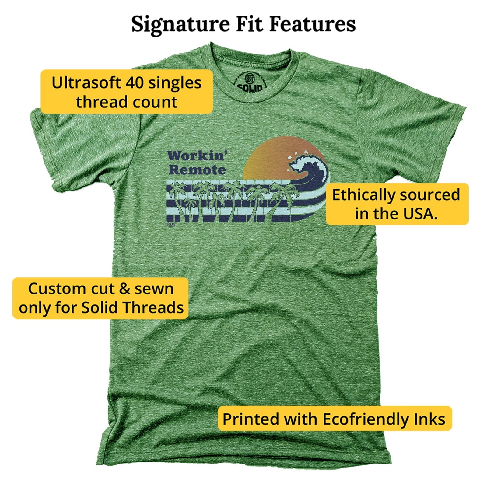 Workin' Remote Vintage Signature T-shirt in Triblend Kelly - Fit Attributes