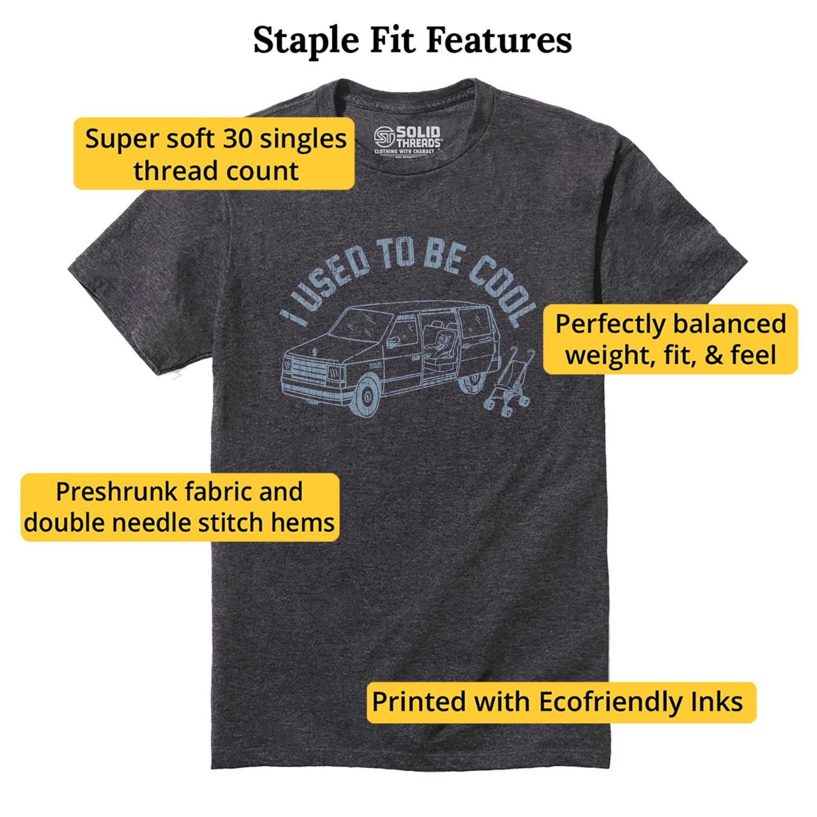 I Was Cool Once Funny Staple T-shirt in Charcoal Heather - Fit Attributes